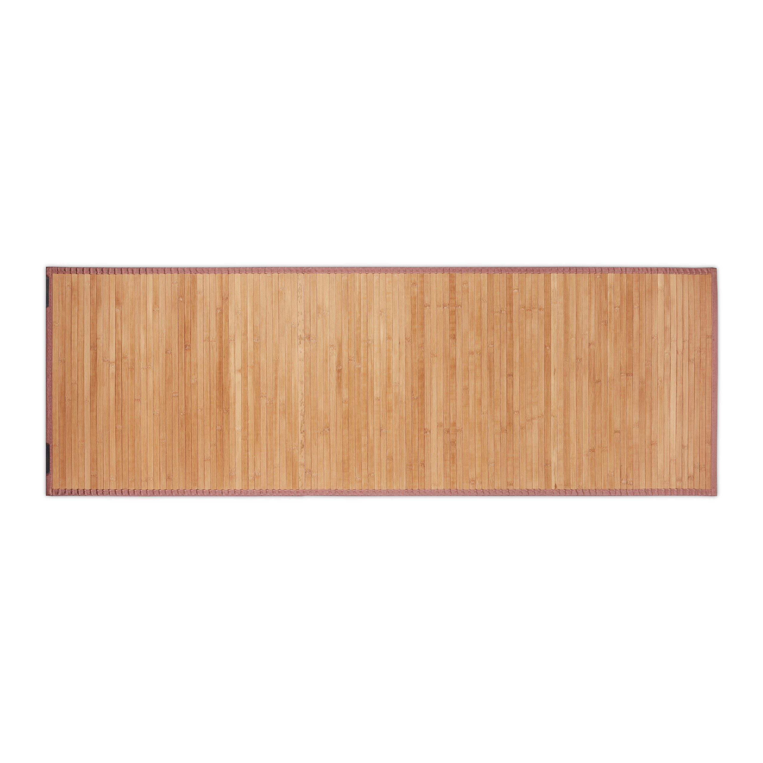 relaxdays Badematte Bambusmatte natur, Höhe 4 mm, Rutschhemmende Unterseite, Feuchtigkeitsresistent, leicht abwischbar, 80 % Bambus, 20 % Polyester, Vielseitig einsetzbar für Bad, Küche, Flur und Schlafzimmer, Textilrand in Braun, Feuchtigkeitsresistent u