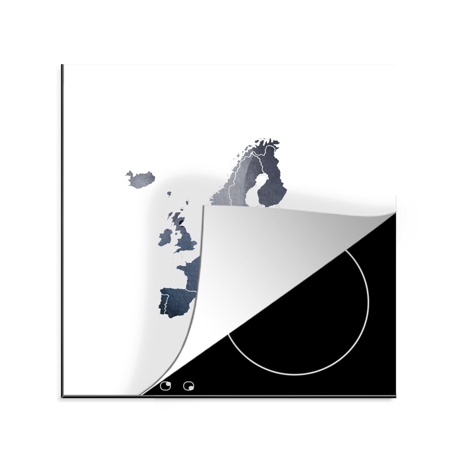 78x78 cm, Europa MuchoWow für Karte küche - - Aquarell Arbeitsplatte Grau, tlg), Herdblende-/Abdeckplatte Vinyl, (1 Ceranfeldabdeckung, -