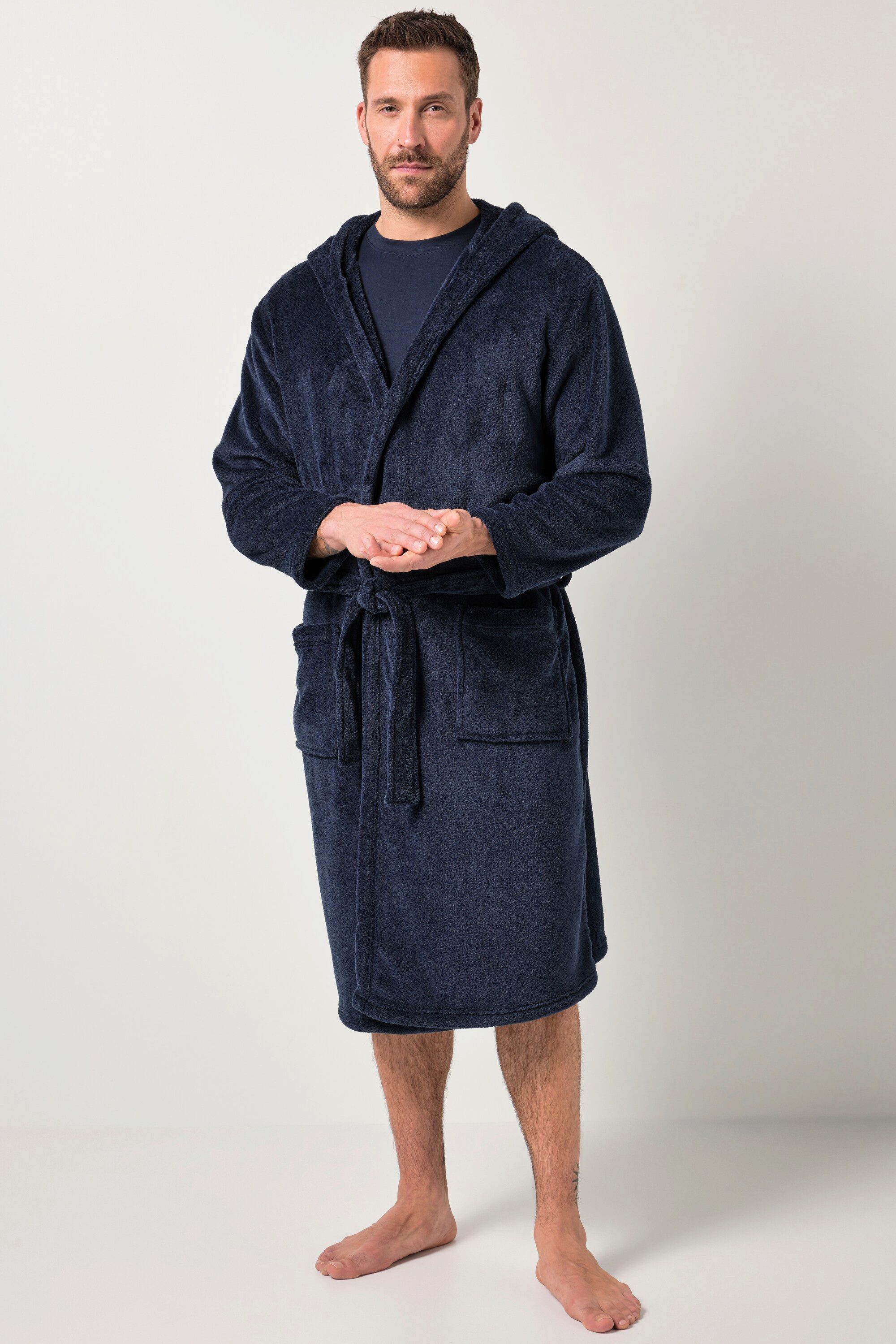 JP1880 Bademantel Bademantel Homewear Mikrofaser Bindegürtel, lang, Materialmix