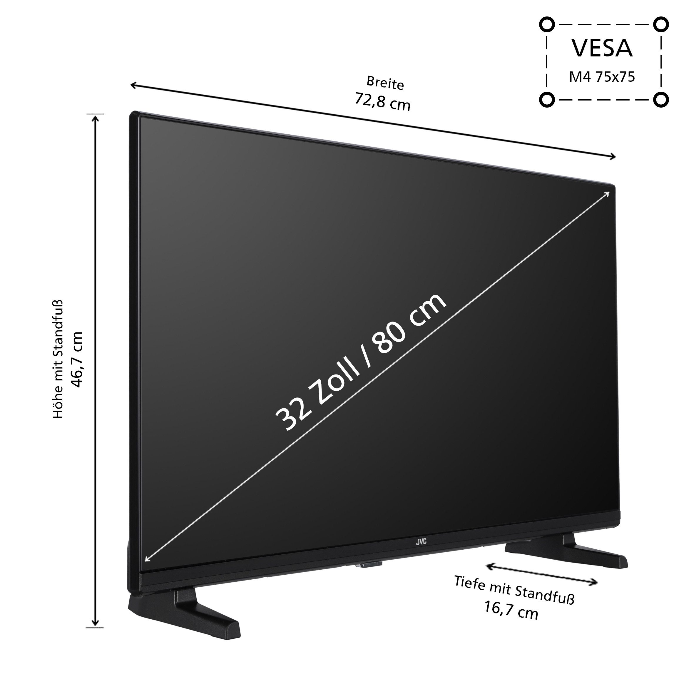 JVC LT-32VAH3355 LCD-LED Fernseher (80 cm/32 Zoll, HD-ready, Android TV, Smart TV, HDR, Triple-Tuner, Bluetooth, Google Play Store, 32 Zoll TV)