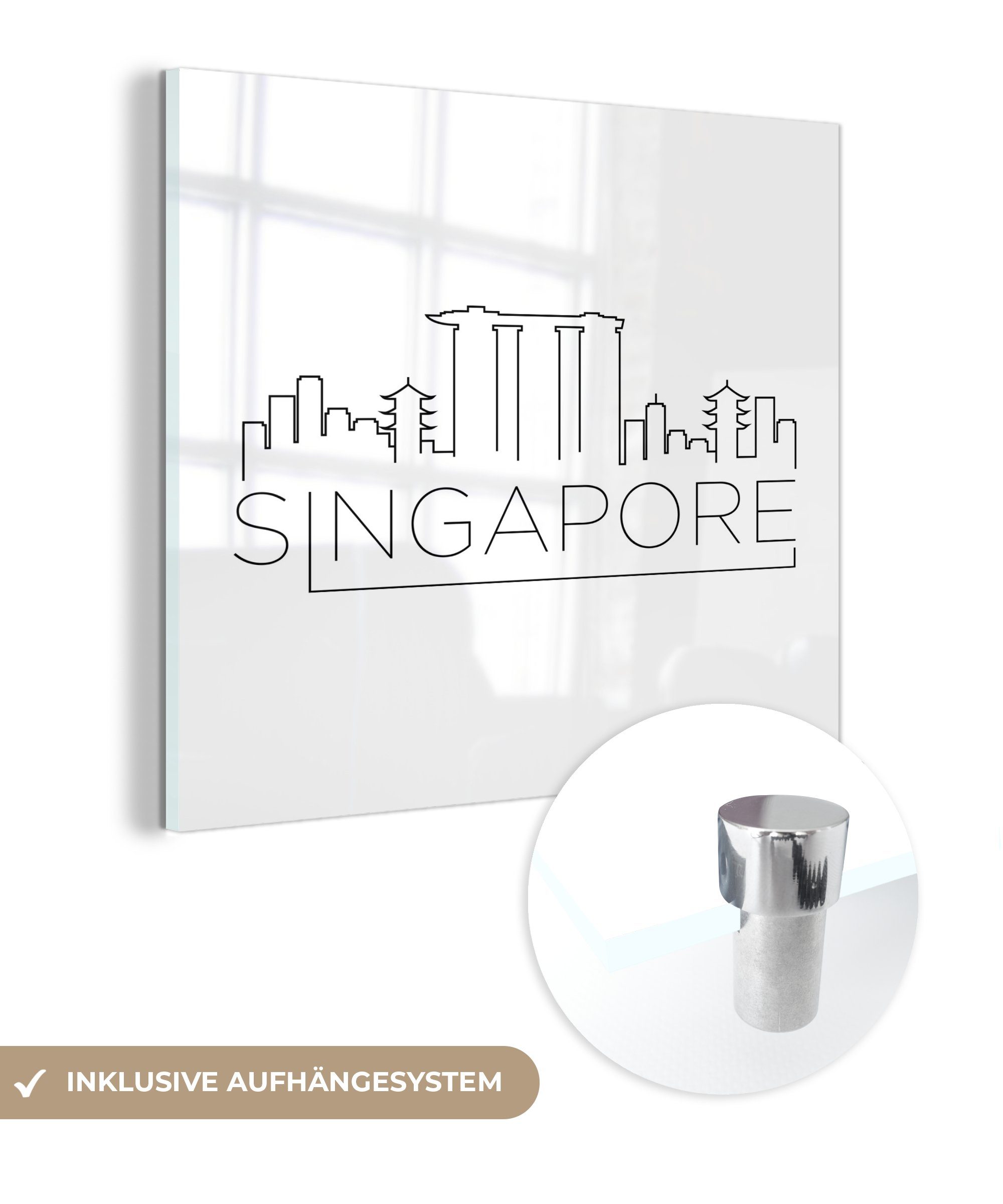 auf Wanddekoration Glas - Glasbilder Skyline "Singapur" - Glas auf MuchoWow weiß, (1 Wandbild - St), Foto Acrylglasbild Bilder