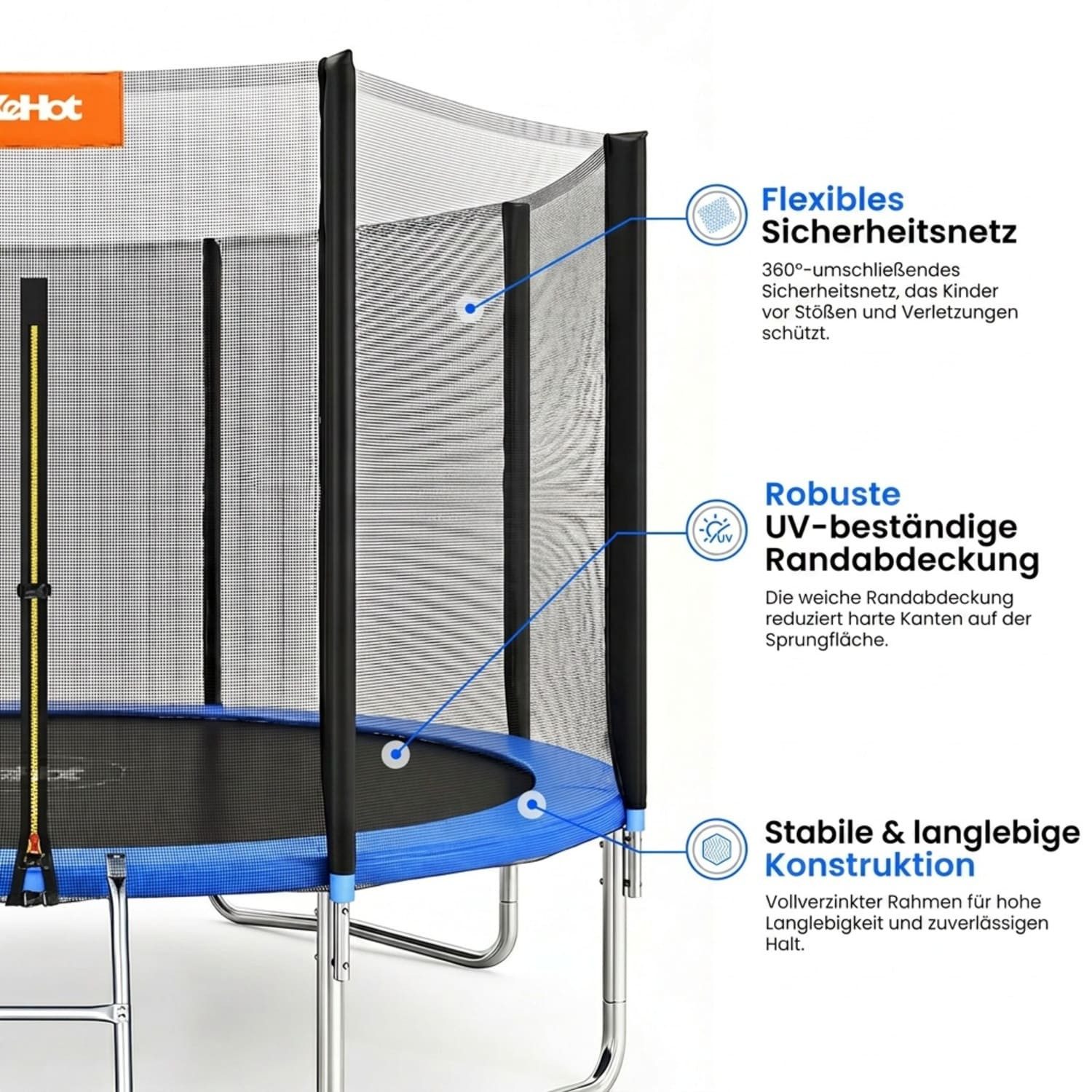 kehot Kindertrampolin Kinder Trampolin mit Sicherheitsnetz,Turnstange, Innen-/Außenbereich, Ø 305 cm, Stabil bis 150 kg für aktiven Spielspaß und gemeinsames Springen