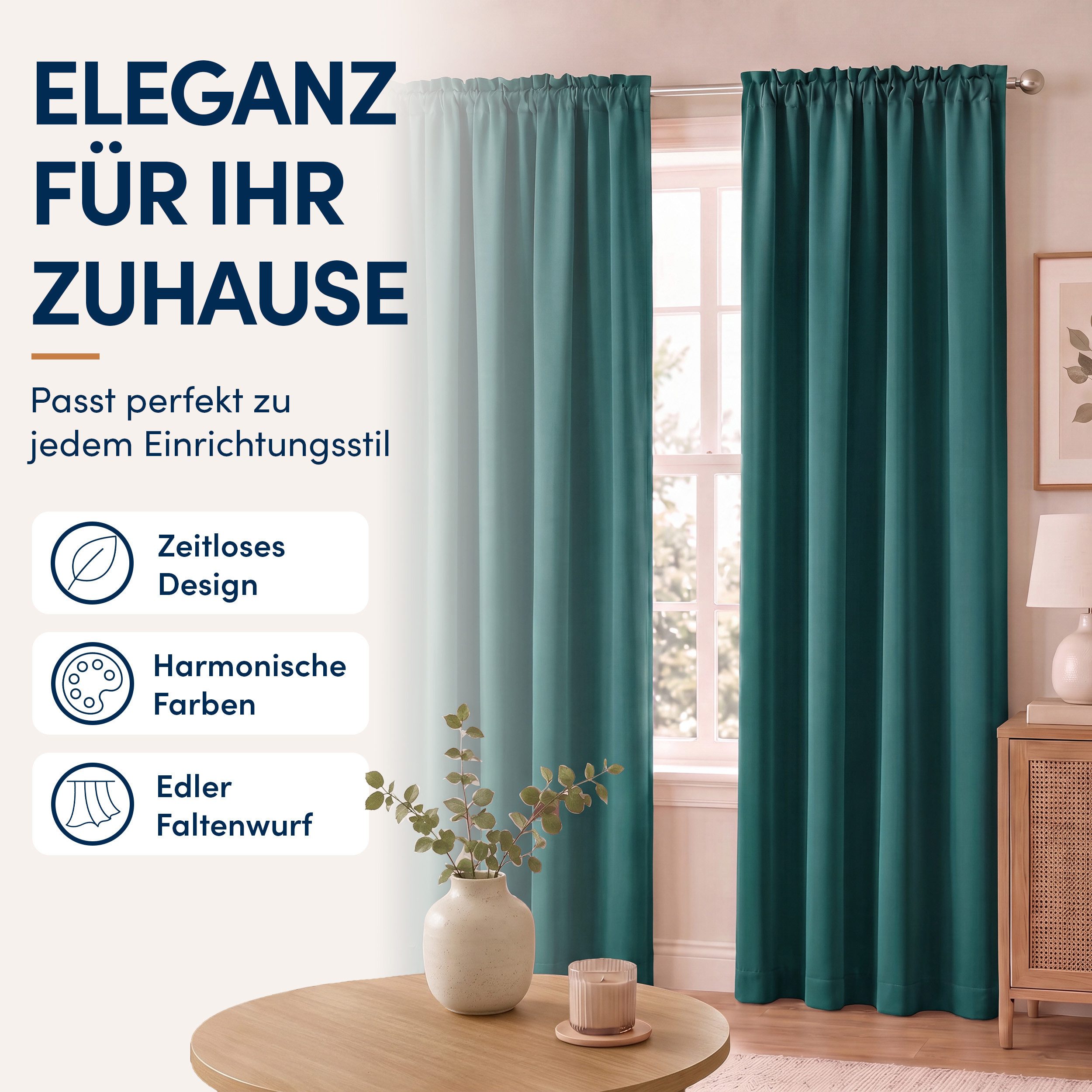 Stoffschmiede Gardine Blickdicht - Kräuselband & Ösen, Kräuselband – Bild 4 von 5