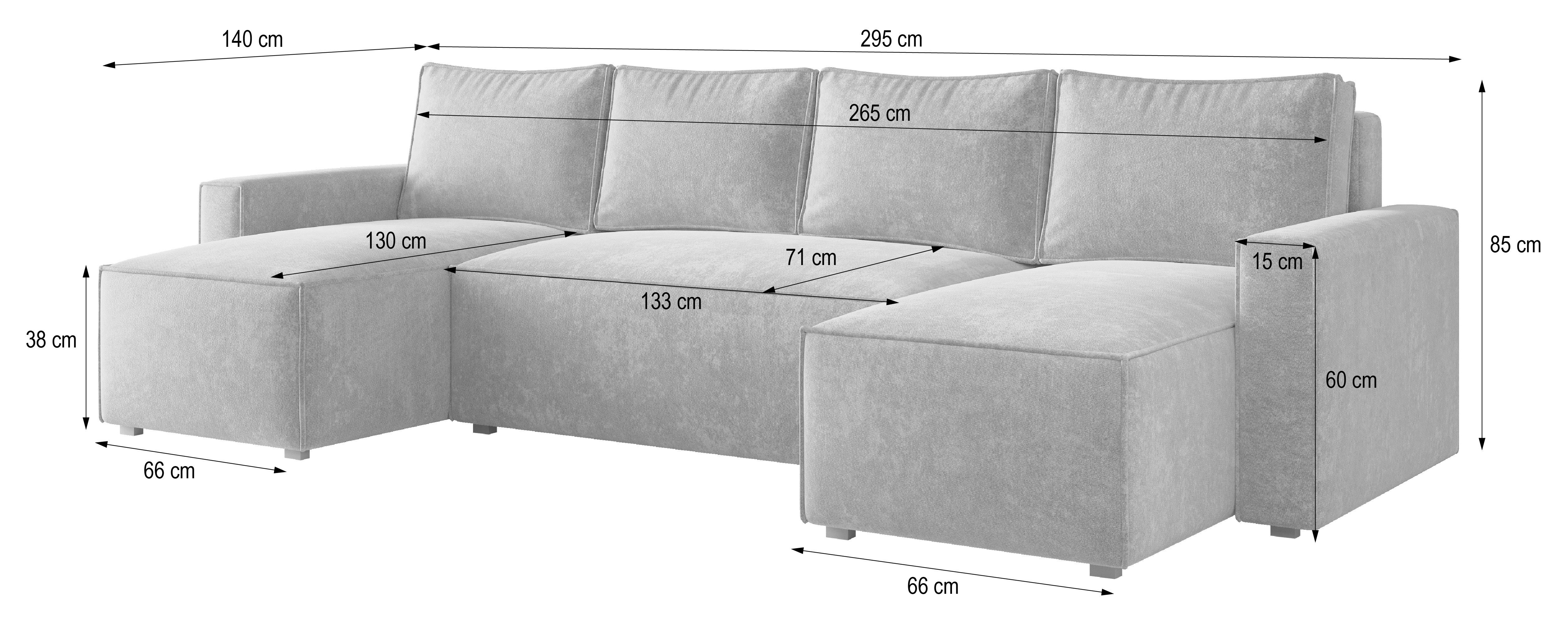 Masseno Ecksofa ASPRA mit Schlaffunktion U-Form, Sofa mit Bettkasten