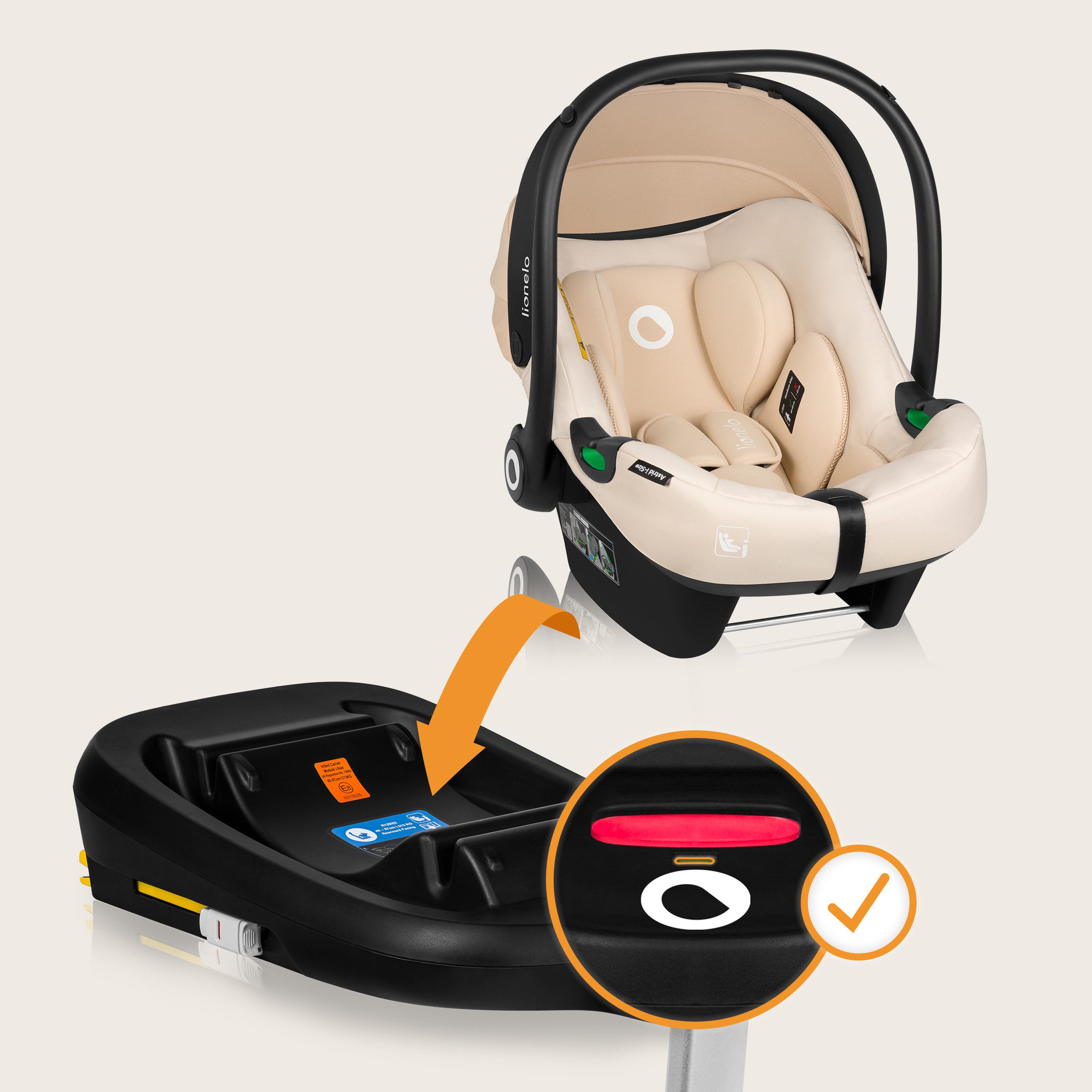 lionelo Babyschale ASTRID I-SIZE, ab: ab Geburt, bis: bis 87 cm, ab: 40,00 cm, bis: 87,00 cm, (Set), Sehr stabiler Träger, Höhenverstellung, Modernes Design