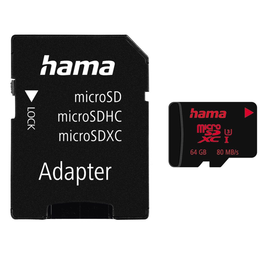 Hama microSD Karte, Memory Pro 4K, +Adapter/Foto, UHS Speed C3 UHS-I 80MB/s Speicherkarte (64 GB, Video Speed Class 30 (V30)/UHS Speed Class 3 (U3), 80 MB/s Lesegeschwindigkeit)