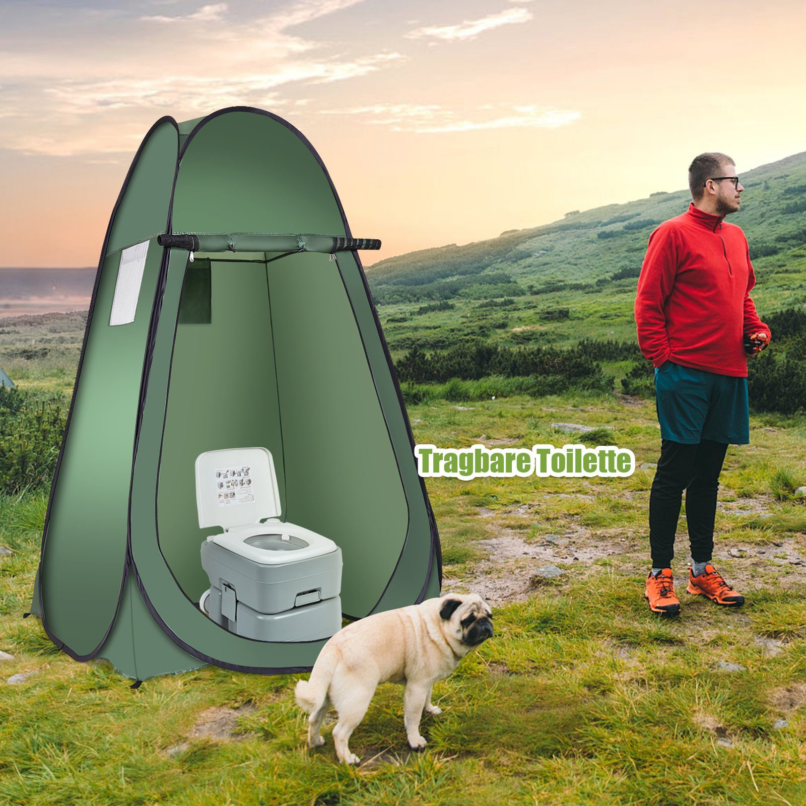 COSTWAY Faltzelt Umkleidezelt Camping Duschzelt, Personen: 1, Pop Up mit Tasche, Wurfzelt mit Innentasche