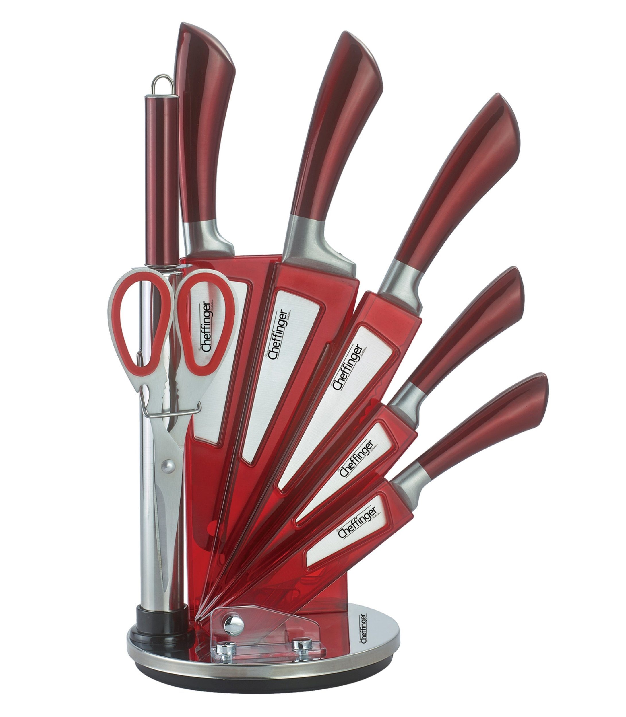 Cheffinger Messer-Set Messer Kochmesser Messerständer Messerset 8-tlg. rot Cheffinger (Messerset bestehend aus 8 Teilen)