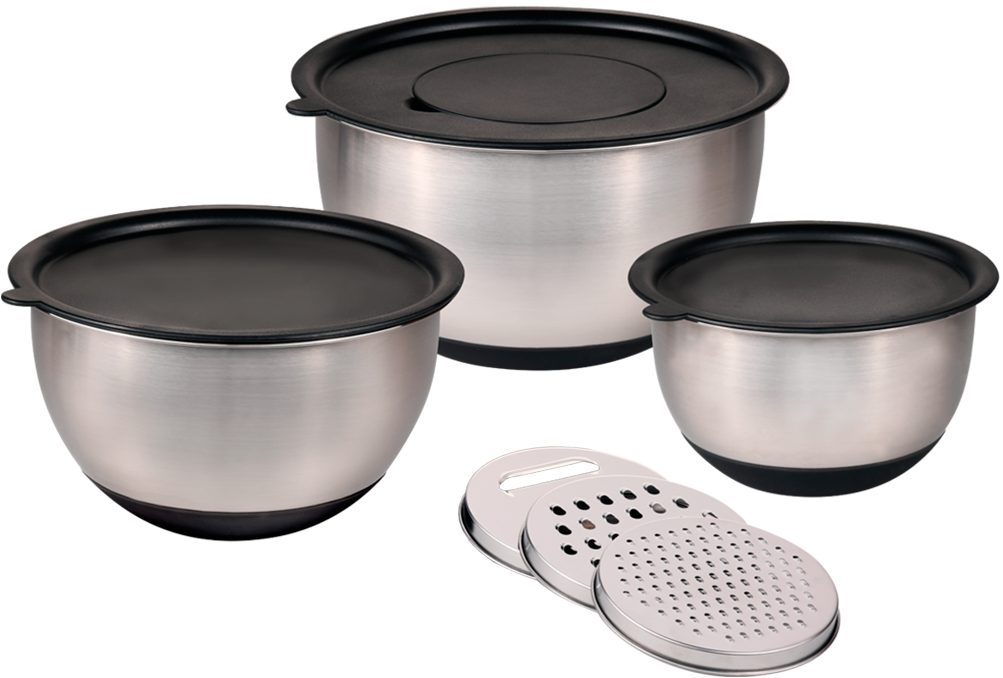 KESPER® Rührschüssel inkl. 3 Reiben und Deckel, Edelstahl, (Set, 9-tlg), 18 x 9 cm / 22 x 11,2 cm / 26 x 13,5 cm