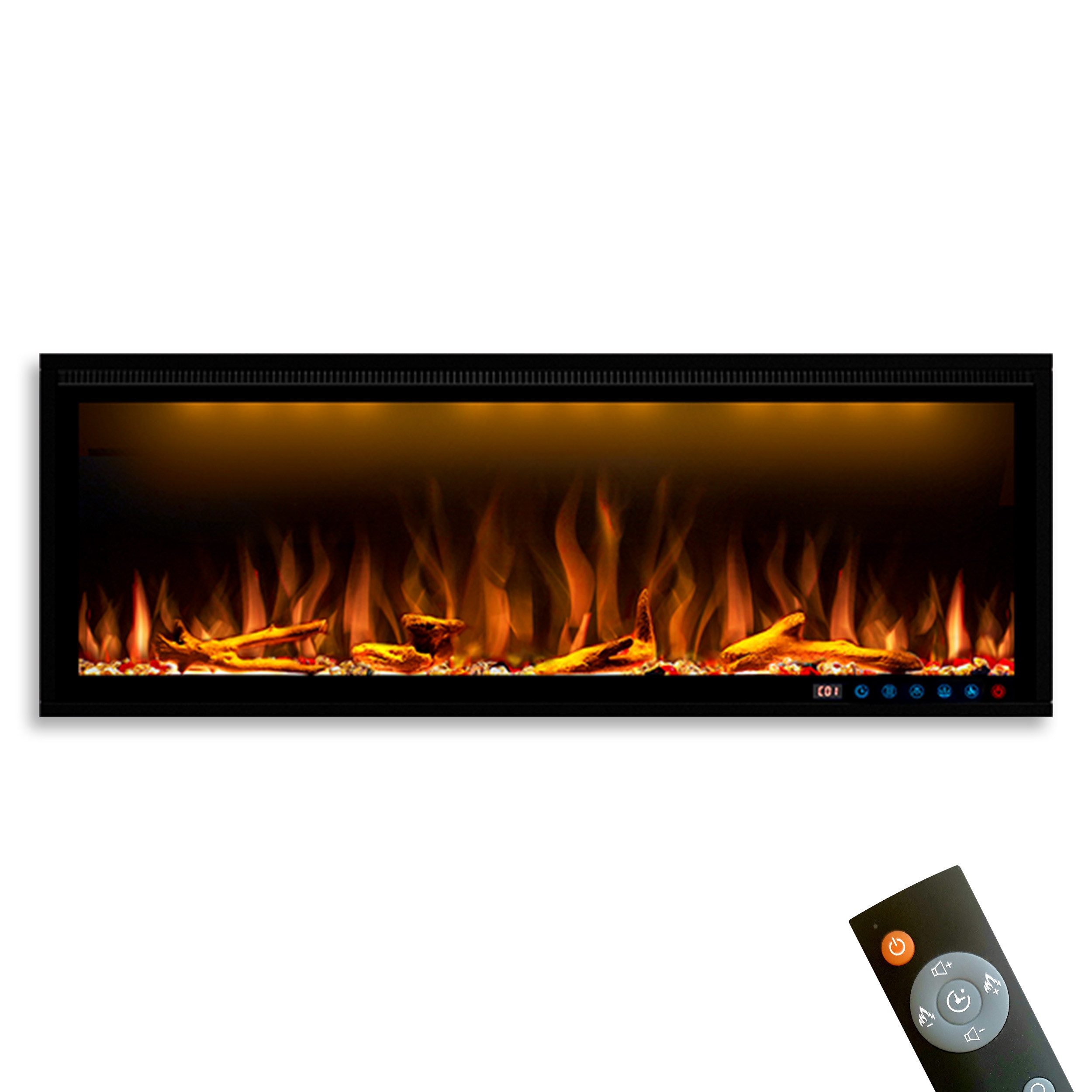 GLOW FIRE Elektrokamin Glow Fire Smart Wall Elektrokamin Einbau LED, Elektrischer Kamin mit Fernbedienung, Timer, 3D Flammenspiel, LED Feuer
