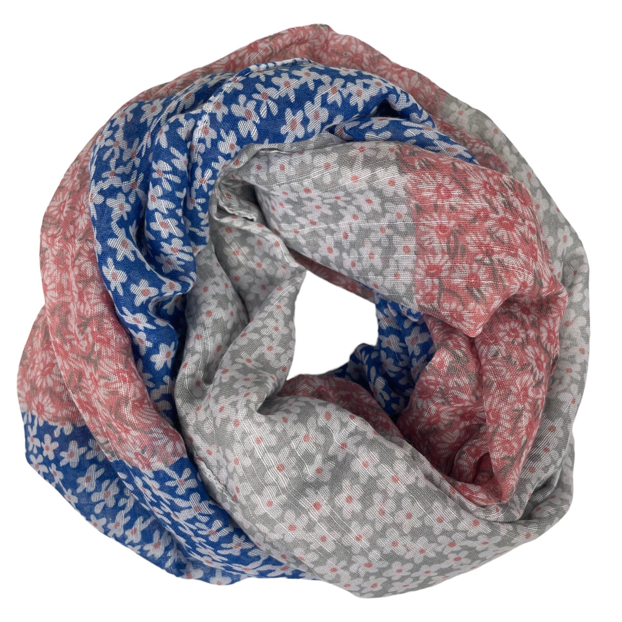 Taschen4life Loop leichter Damen Loop Schal, mit Streublümchen, vintage & modern rosa/blau/grau