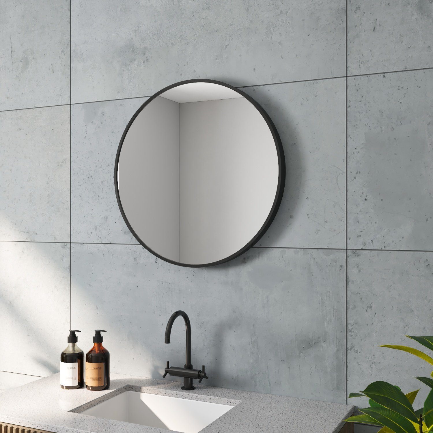 AQUALAVOS Wandspiegel Rund Spiegel 60cm Schminkspiegel Dekorative Wandspiegel für Badezimmer, 4 mm Kristallglas hochwertigem Aluminium für Badezimmer Ankleideraum