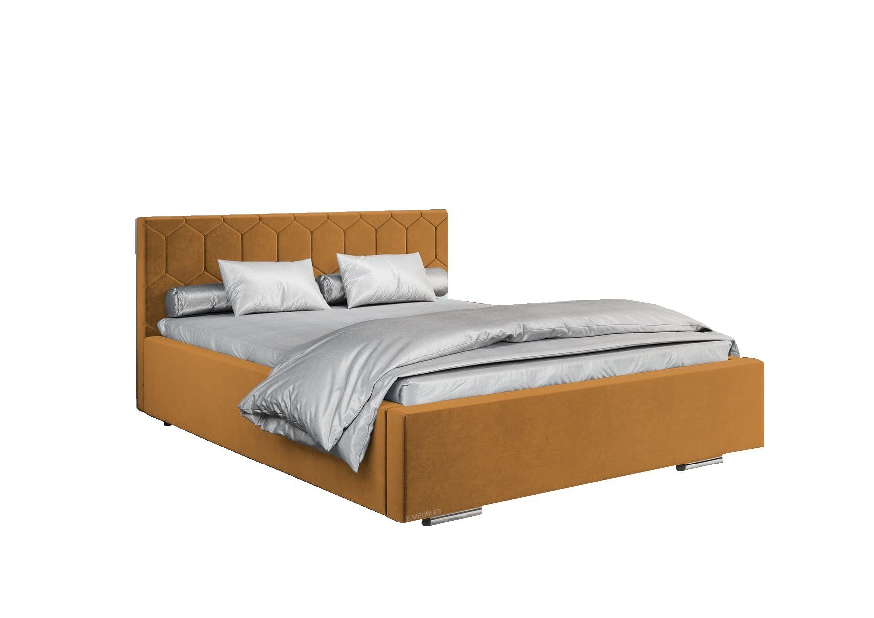MOEBLO Polsterbett Bett 02 (Double Doppelbett mit Kopfstütze, Rahmenbettgestell, mit Bettkasten und Lattenrost), gepolstertes Kopfteil Amber (Trinity 26)