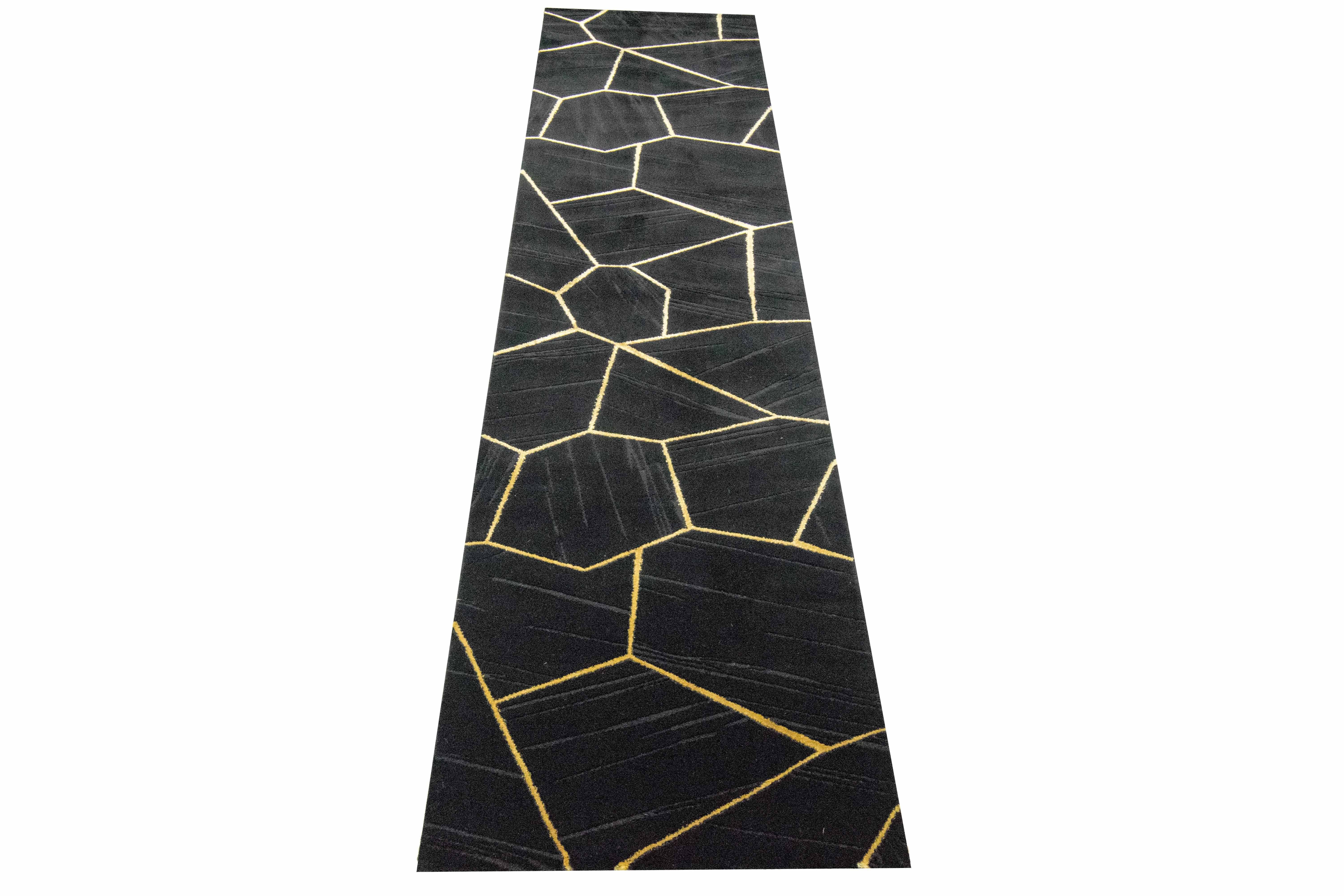 Carpetia Teppich Teppich Wohnzimmer geometrisches Muster schwarz gold, rund, Höhe: 12 mm