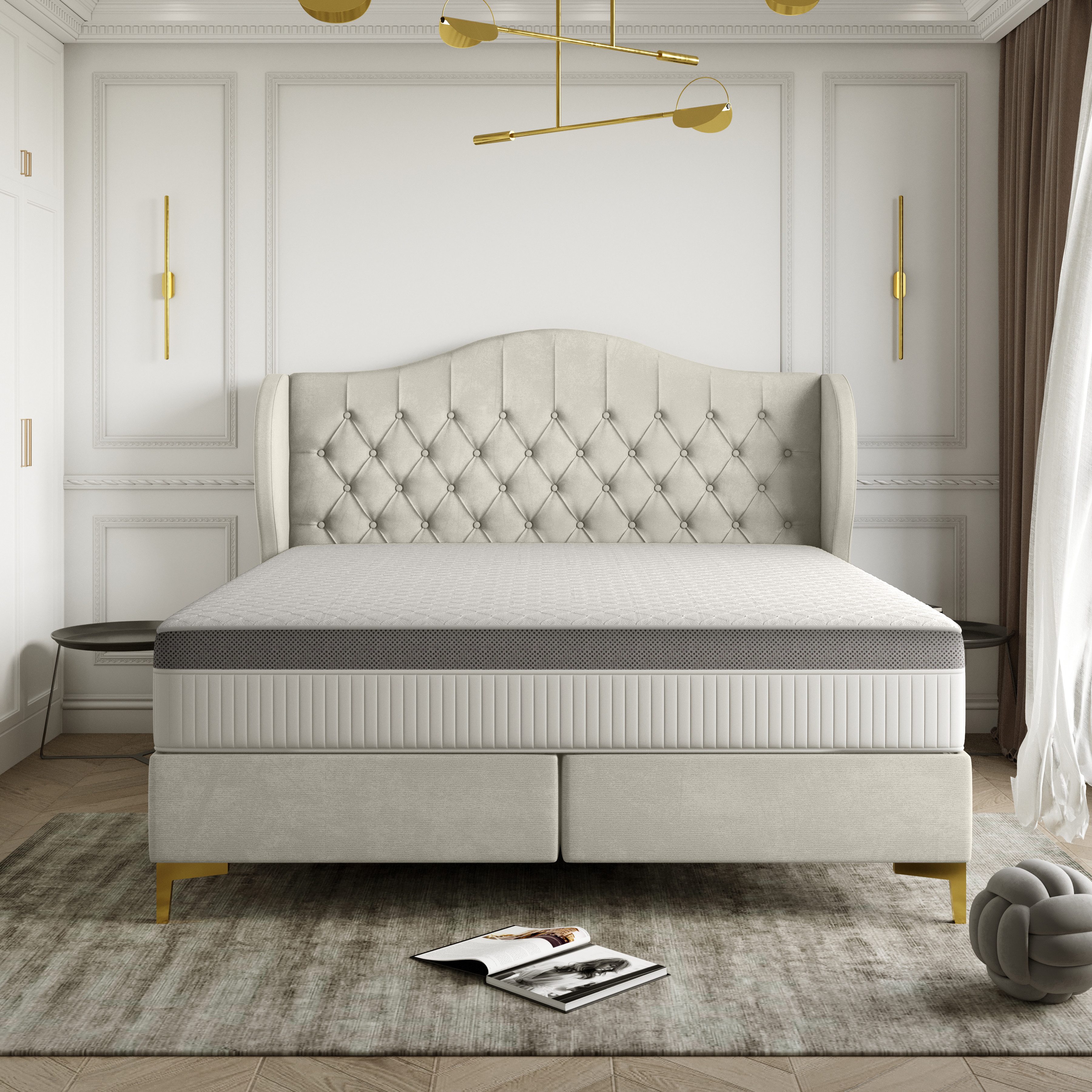 Kaiser Мебель Polsterbett LEGEND Bett mit Kokos-Taschenmatratze,Klassisches Designerbett (Bett mit Matratze), Mit Matratze und Bezug