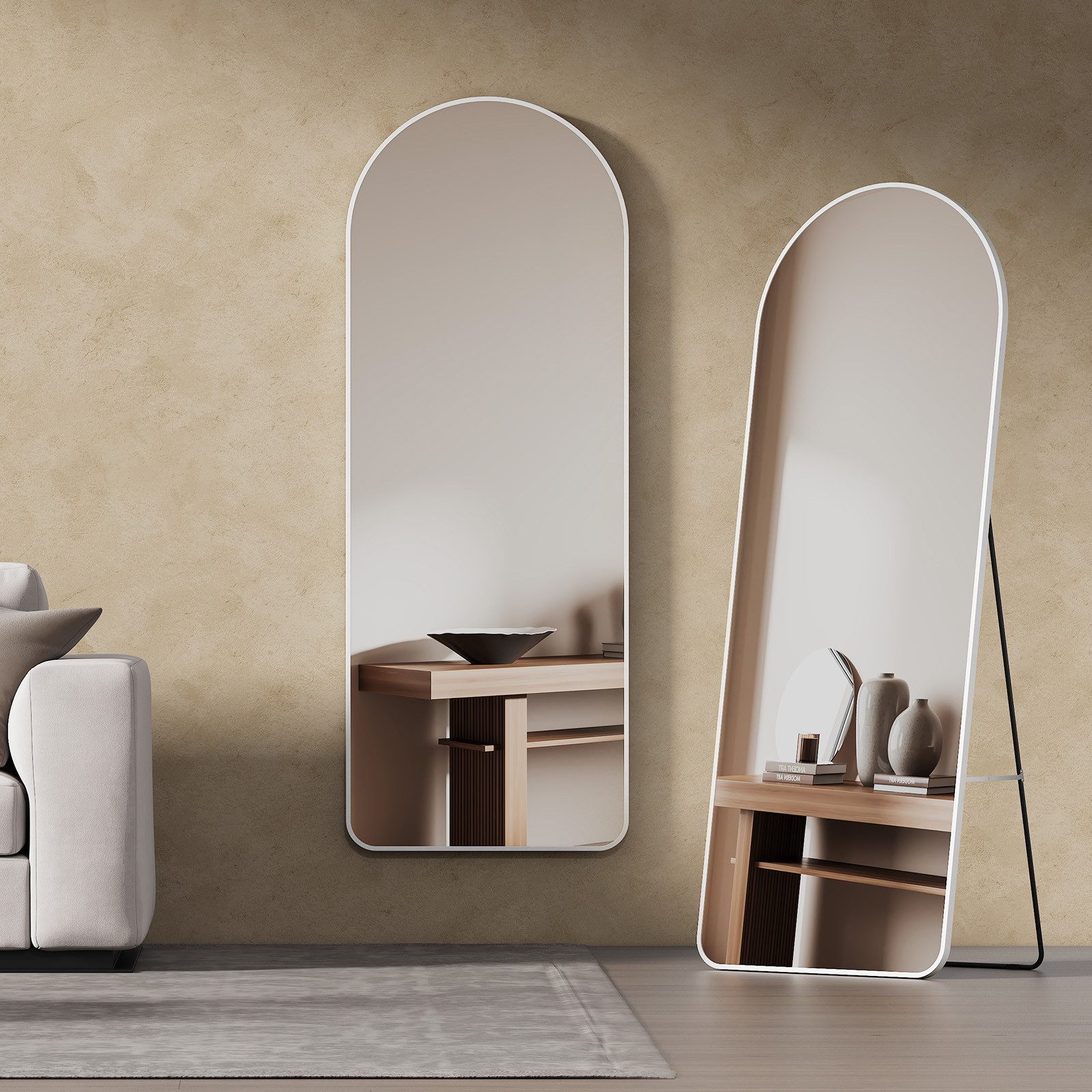 EMKE Standspiegel Bogen Standspiegel Ganzkörperspiegel mit Rahmen aus Aluminiumlegierung, für Wohn-,Schlaf-, Aufenthalt und Ankleidezimmer