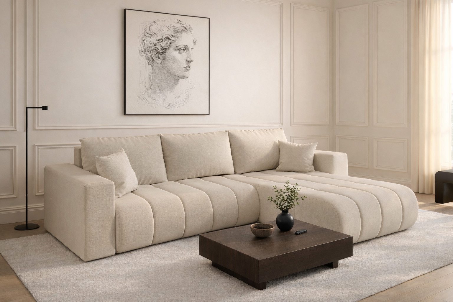 Kaiser Möbel Ecksofa mit Schlaffunktion,Sofa L-form im Stoff WIND MILO PREMIUM, Ecksofa, Pflegeleicht dank Easy-Clean,Natürliche Struktur und angenehme Haptik