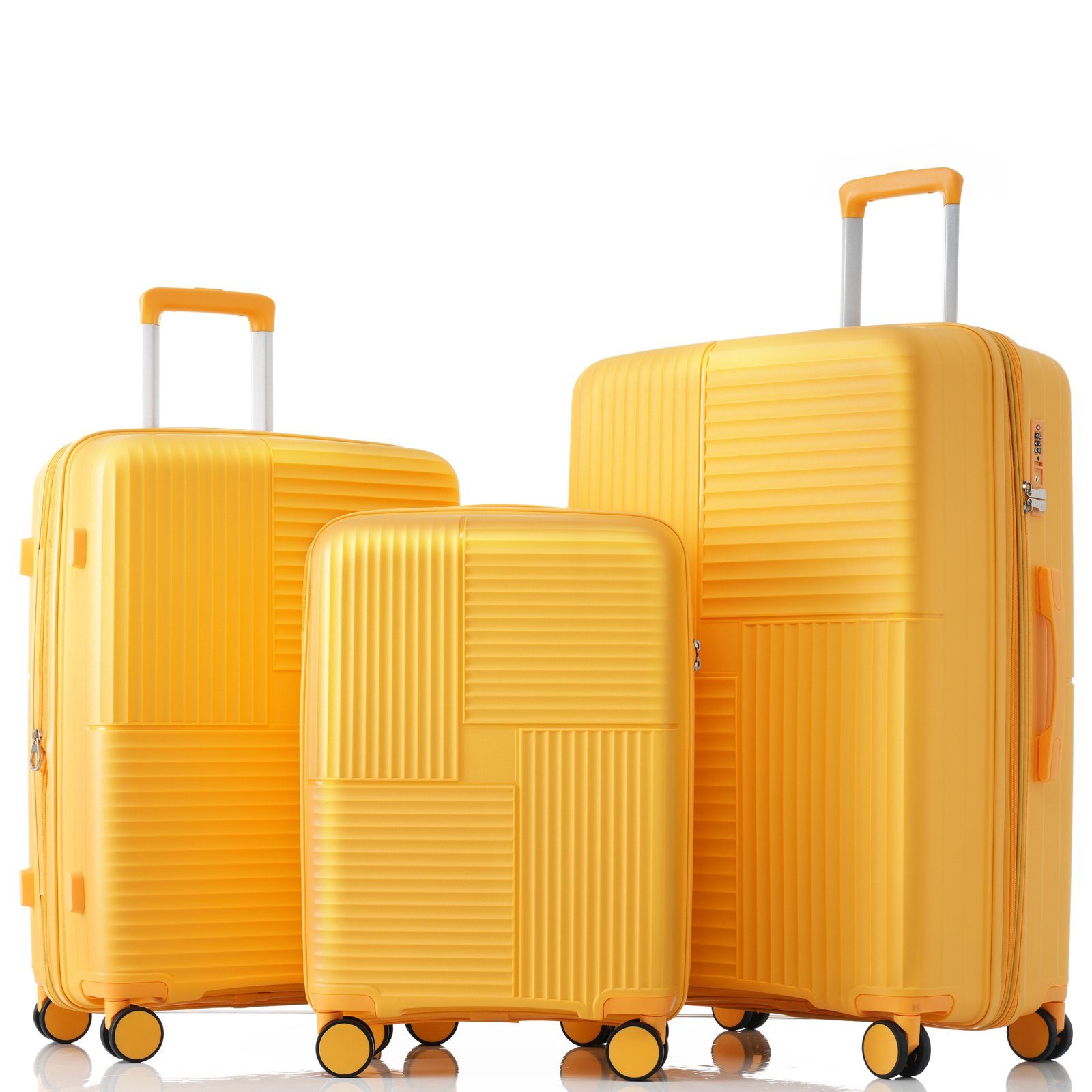 PP-Gepäck mit Innenfächern mit Kofferset SEEZSSA M-L-XL-Set(3 TSA-Schloss, Trolleyset, Kofferset gelb tlg)Handgepäcktrolley