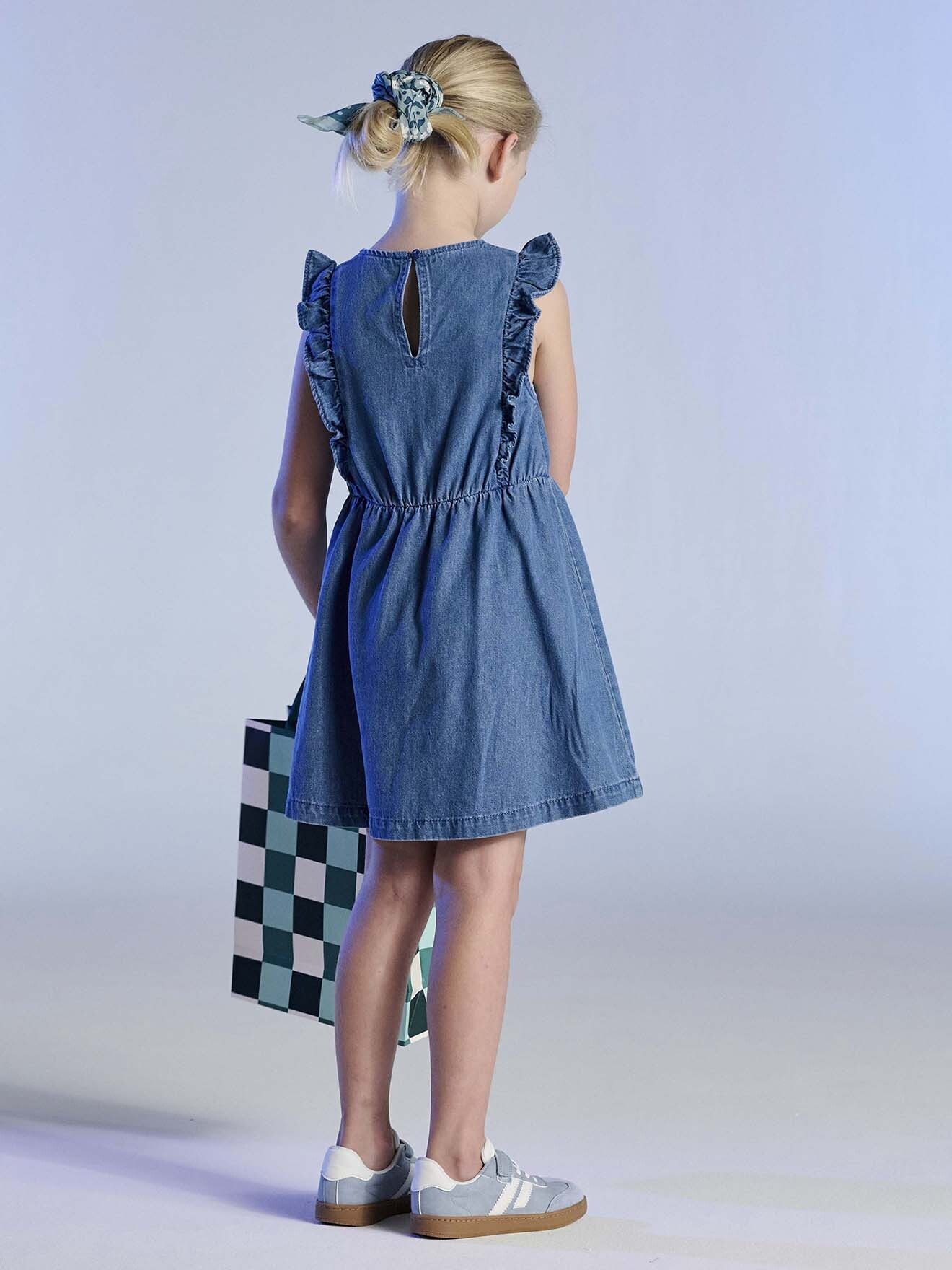 vertbaudet Minikleid Mädchen Jeanskleid mit Volants