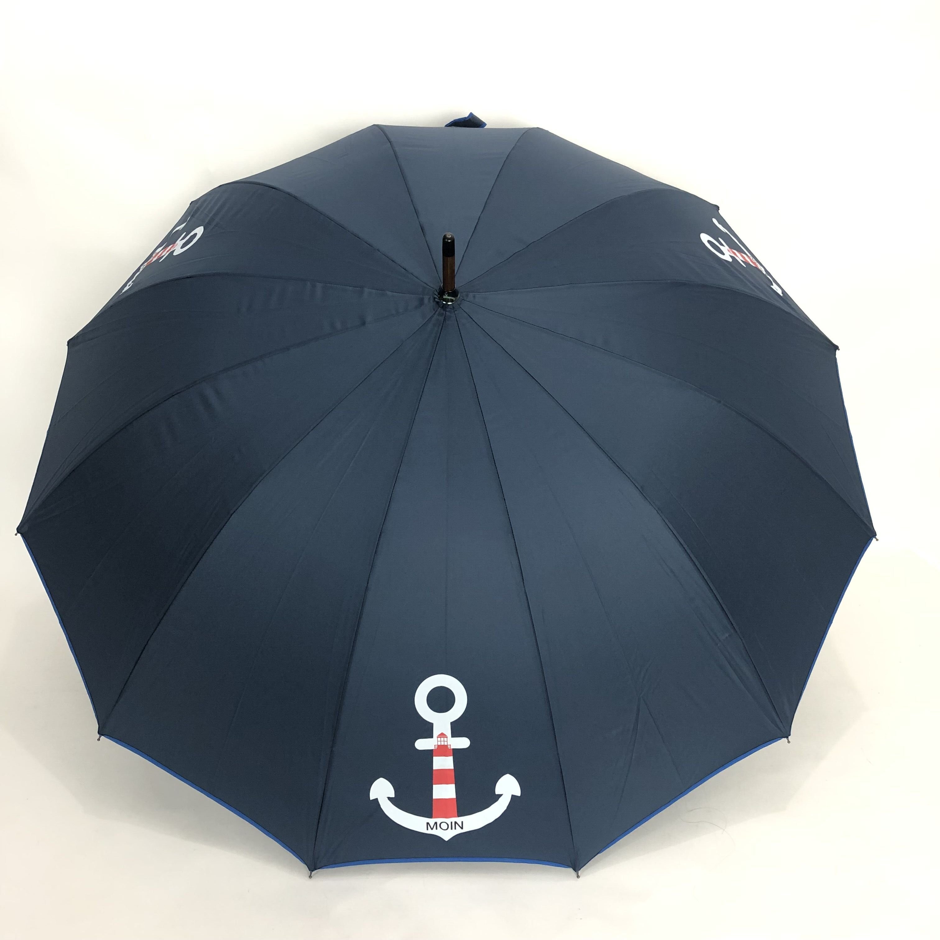 COFI 1453 Stockregenschirm Holzstockschirm 190T-Pongee Bespannung in Blau Ankermotiv