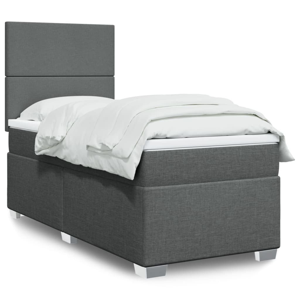 vidaXL Bett Boxspringbett mit Matratze Dunkelgrau 90x200 cm Stoff