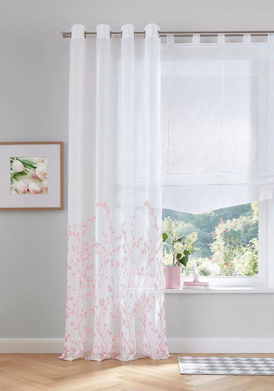 Gardine Yalinga, my home, Ösen (1 St), halbtransparent, Vorhang, Fertiggardine, transparent rosé