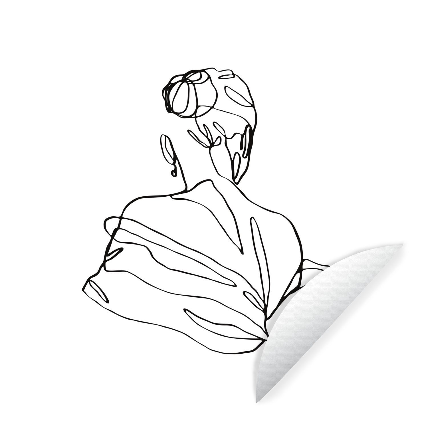 MuchoWow Wandsticker Abstrakte Linienkunst einer Frau Kopf und Schultern Quadrat (1 St), Tapetenkreis für Kinderzimmer, Tapetenaufkleber, Rund, Wohnzimmer