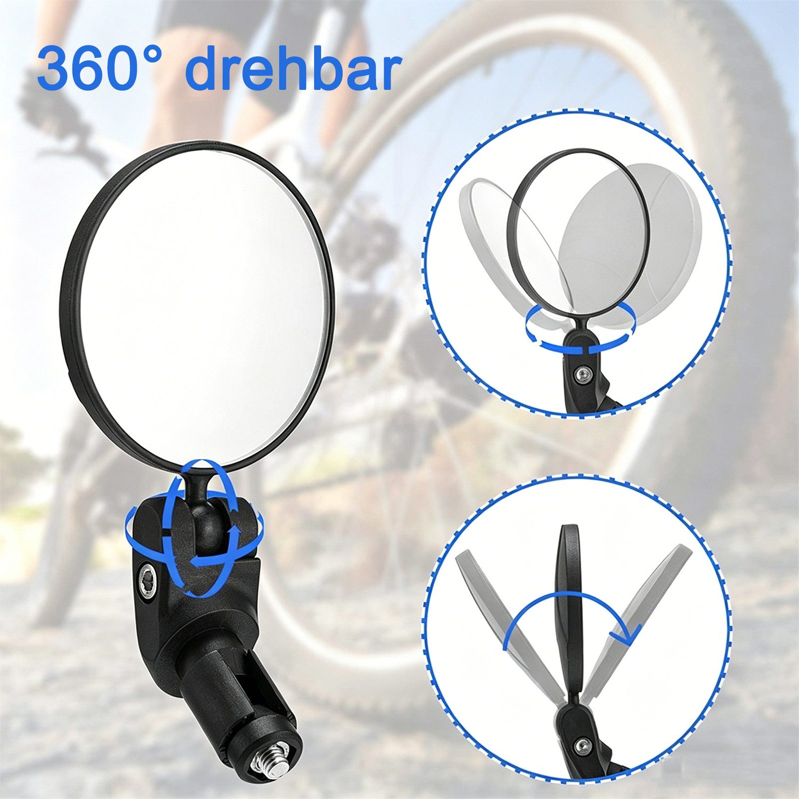MOPUEA Fahrradspiegel Fahrradspiegel 2Stück 360°Fahrrad Rückspiegel Verstellbarer Weitwinkel (2er Set Fahrrad Rückspiegel konvex 360 Grad Weitwinkel universal, Fahrrad Rückspiegel 360 Grad verstellbar Weitwinkel Lenker montiert), 360 Grad einstellbar Weitwinkel konvex stabil einfach Montage