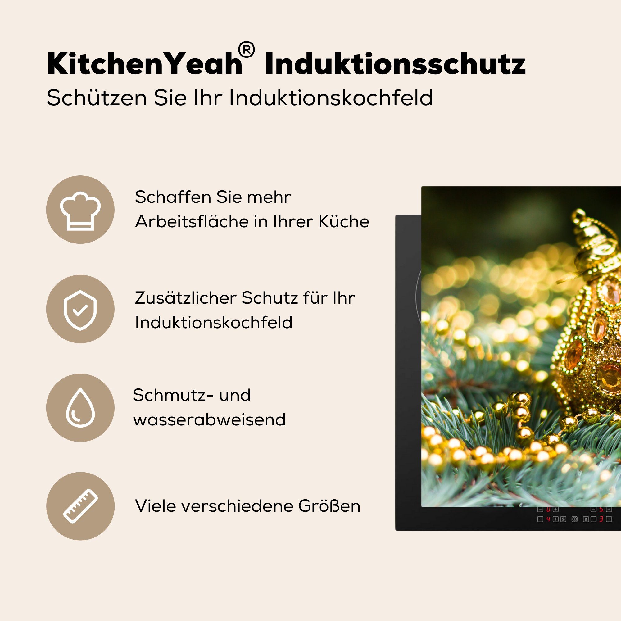 MuchoWow für die Schutz Weihnachtsbaum, cm, küche, 81x52 Herdblende-/Abdeckplatte - Induktionskochfeld Ceranfeldabdeckung Weihnachtskugel tlg), (1 Vinyl,