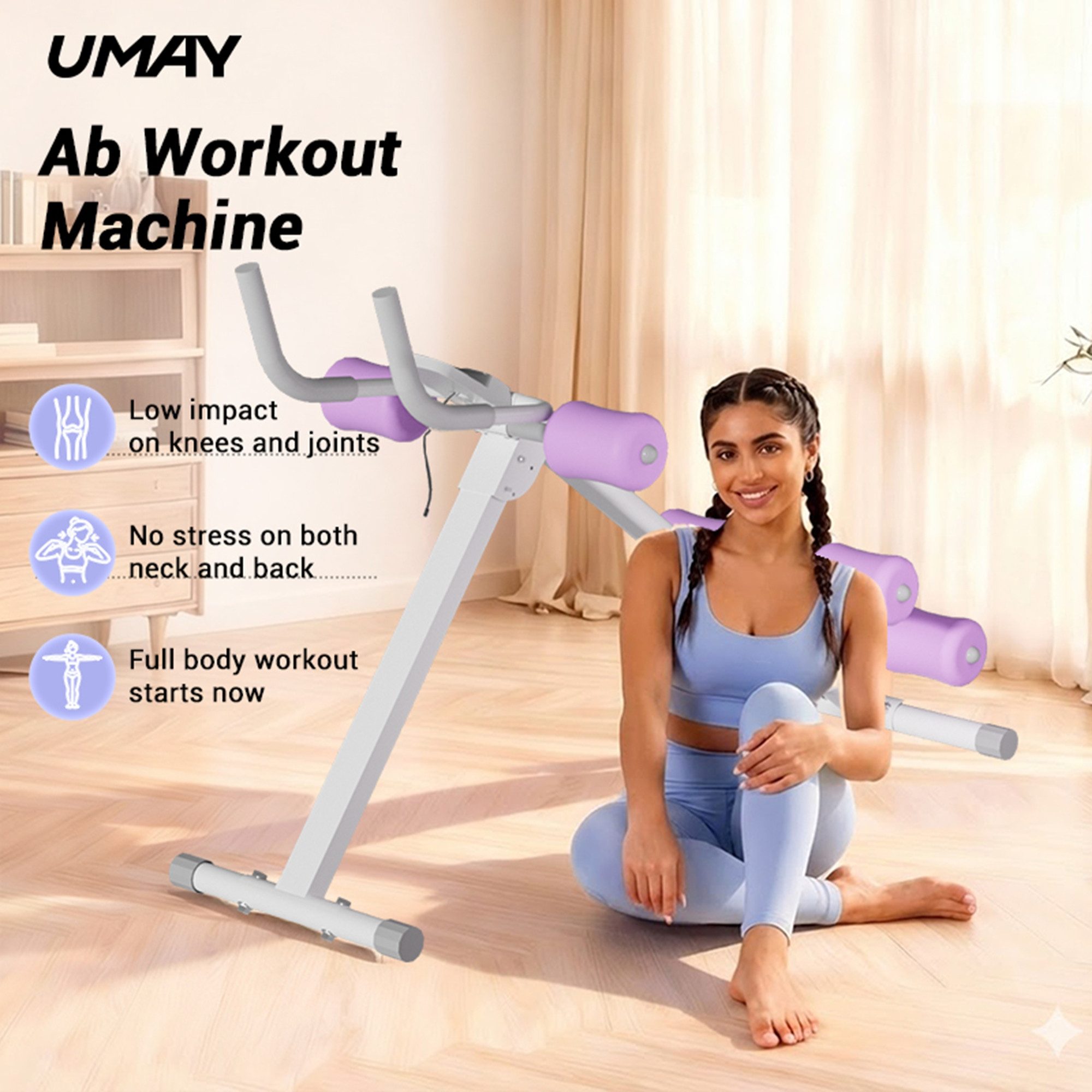 UMAY Bauchtrainer Home Bauchmuskeltrainer Faltbares Design (mit LED-Anzeige Core Trainer Multifunktionales Heimfitnessgerätfür Bauch-und GesäBmuskulatur)