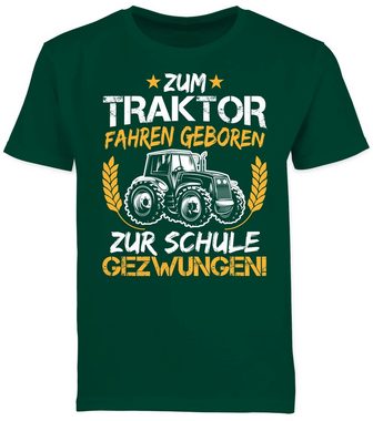 Shirtracer T-Shirt Zum Traktor fahren geboren zur Schule gezwungen Orange/Weiß Einschulung Junge Schulanfang Geschenke