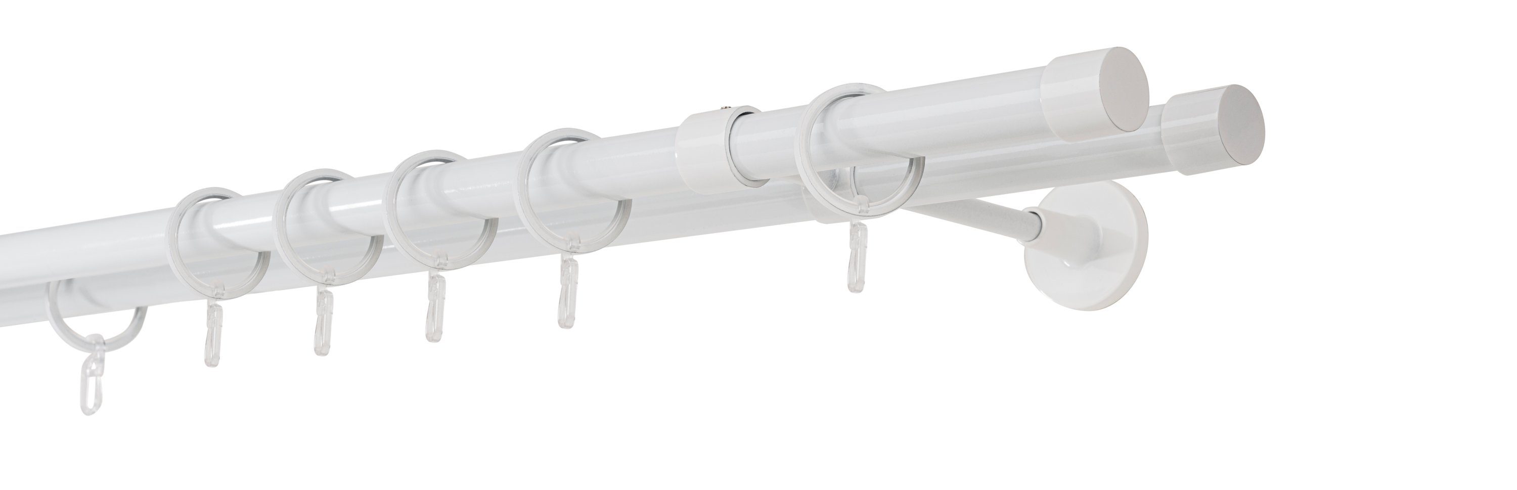 ondeco Gardinenstange Rundrohr Wandabstand 20cm Kappe, Ø 20 mm, 2-läufig-läufig, Wunschmaßlänge, Bohren, verschraubt