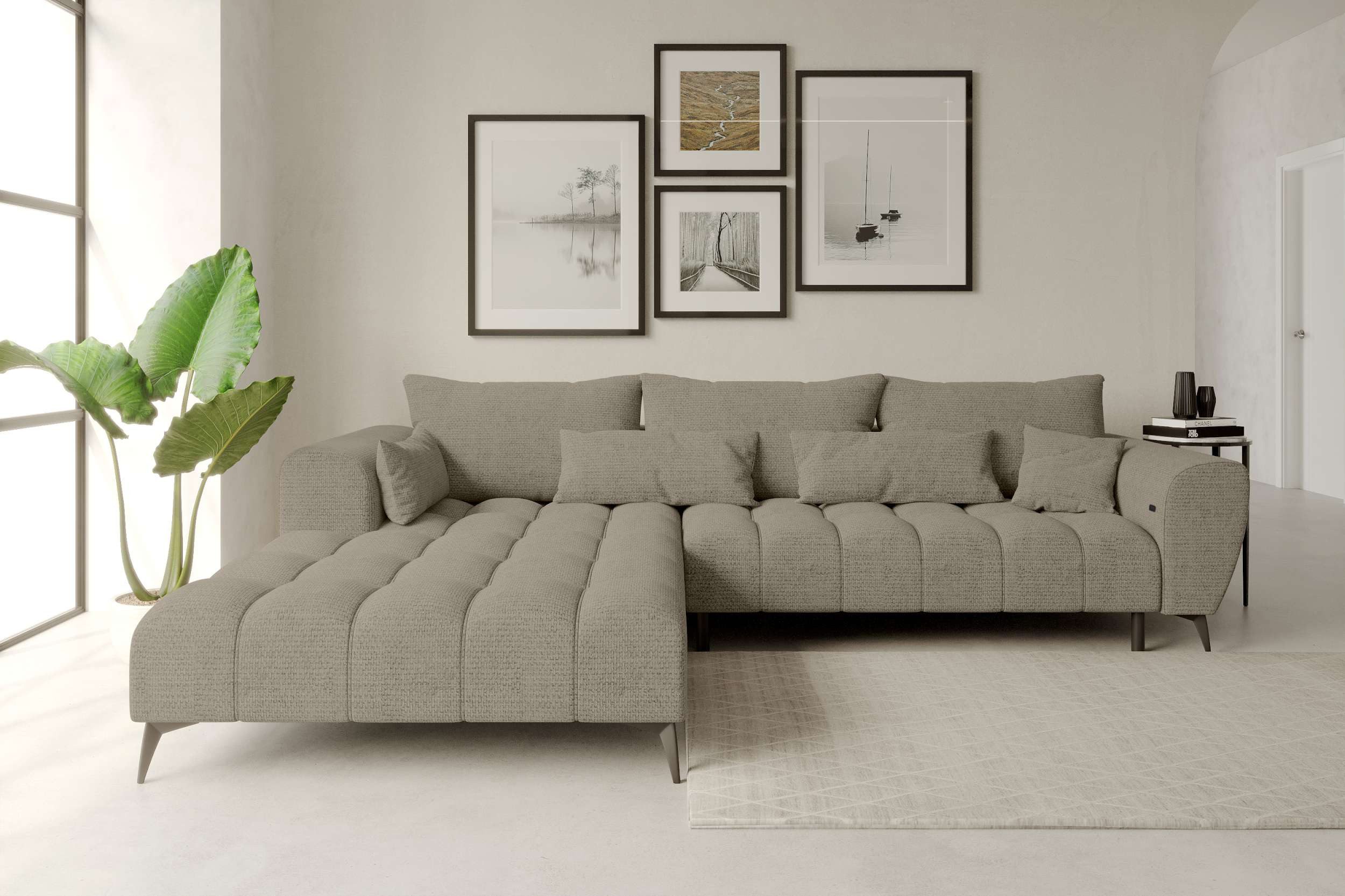 99rooms Ecksofa Ferrano, Sofa L-Form, Eckcouch, mit elektr. Sitztiefenverstellung, Bezug: Chenille EDEN