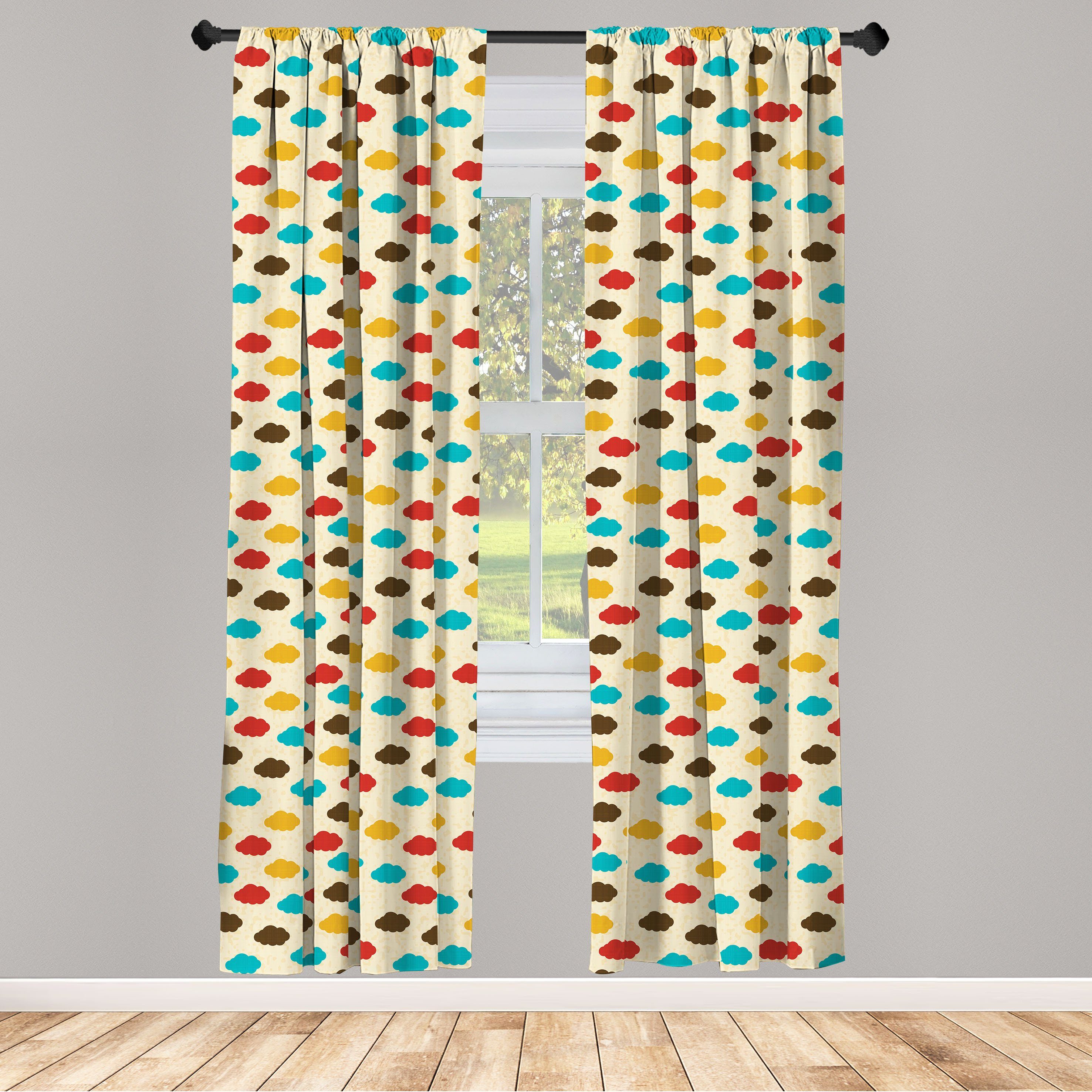 Gardine Vorhang für Wohnzimmer Schlafzimmer Dekor, Abakuhaus, Microfaser, Wolken Cumulus in Regenbogen-Farben
