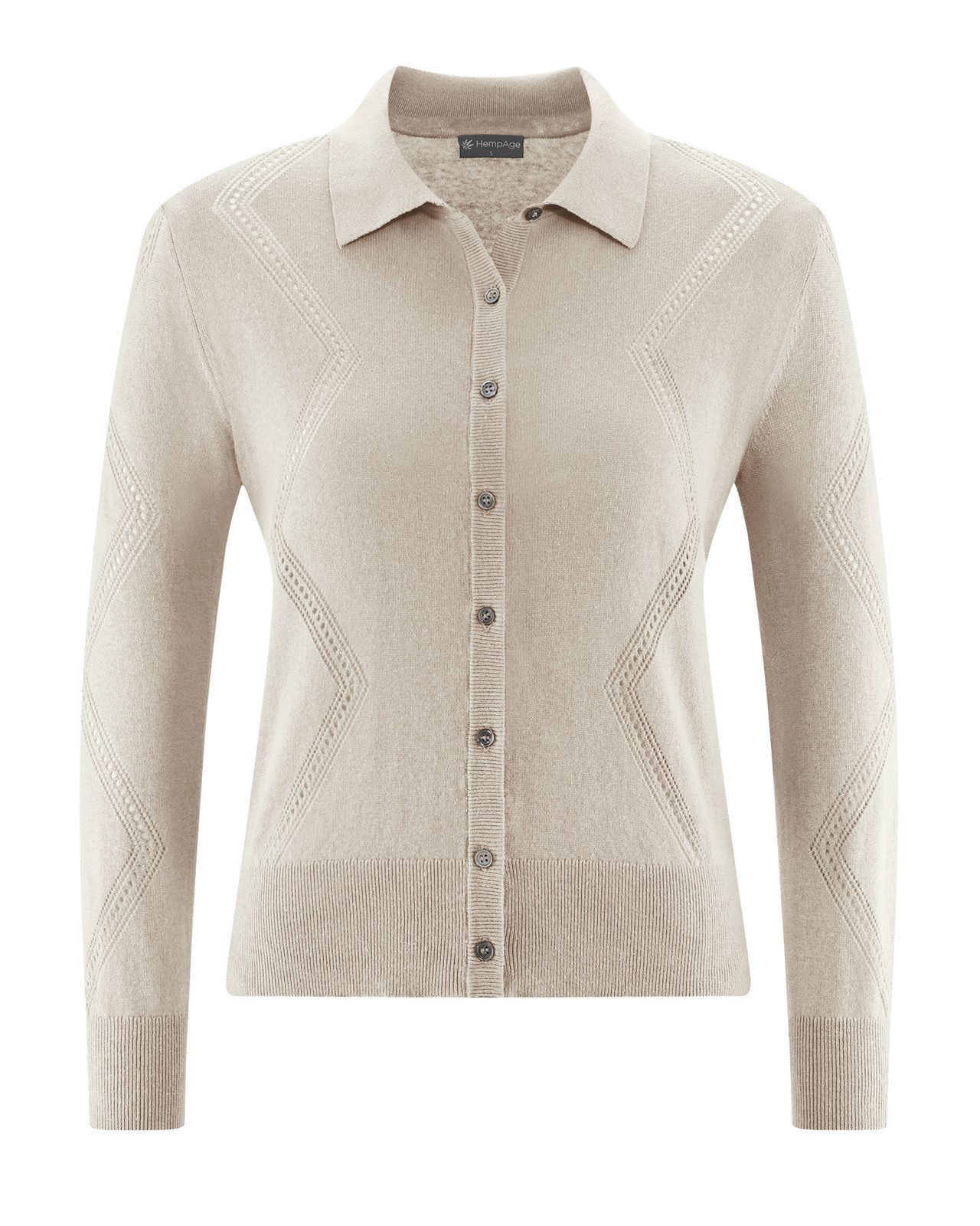 HempAge Cardigan Melierte Strick-Jacke mit Lochstruktur Hanf/Biobaumwolle Slim Fit