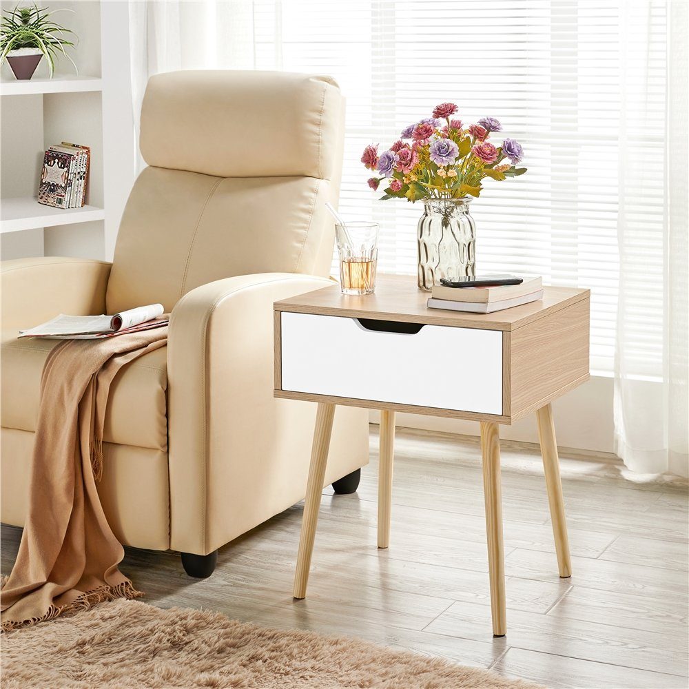 Yaheetech Nachttisch, 2 Stück Nachtkommode mit 1 Schublade Holz