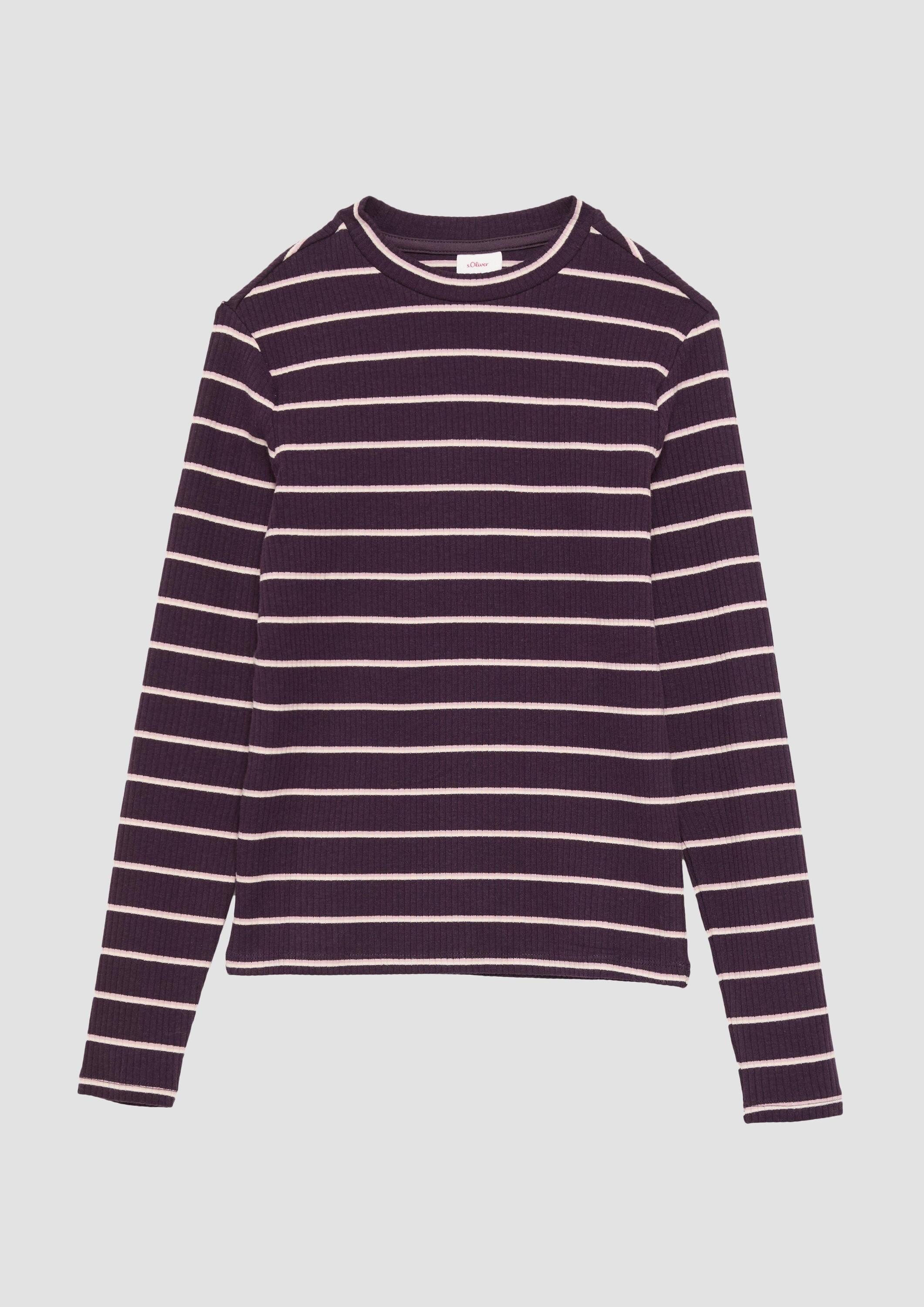 s.Oliver Langarmshirt T-Shirt Schmal geschnittenes Rippshirt mit Stehkragen