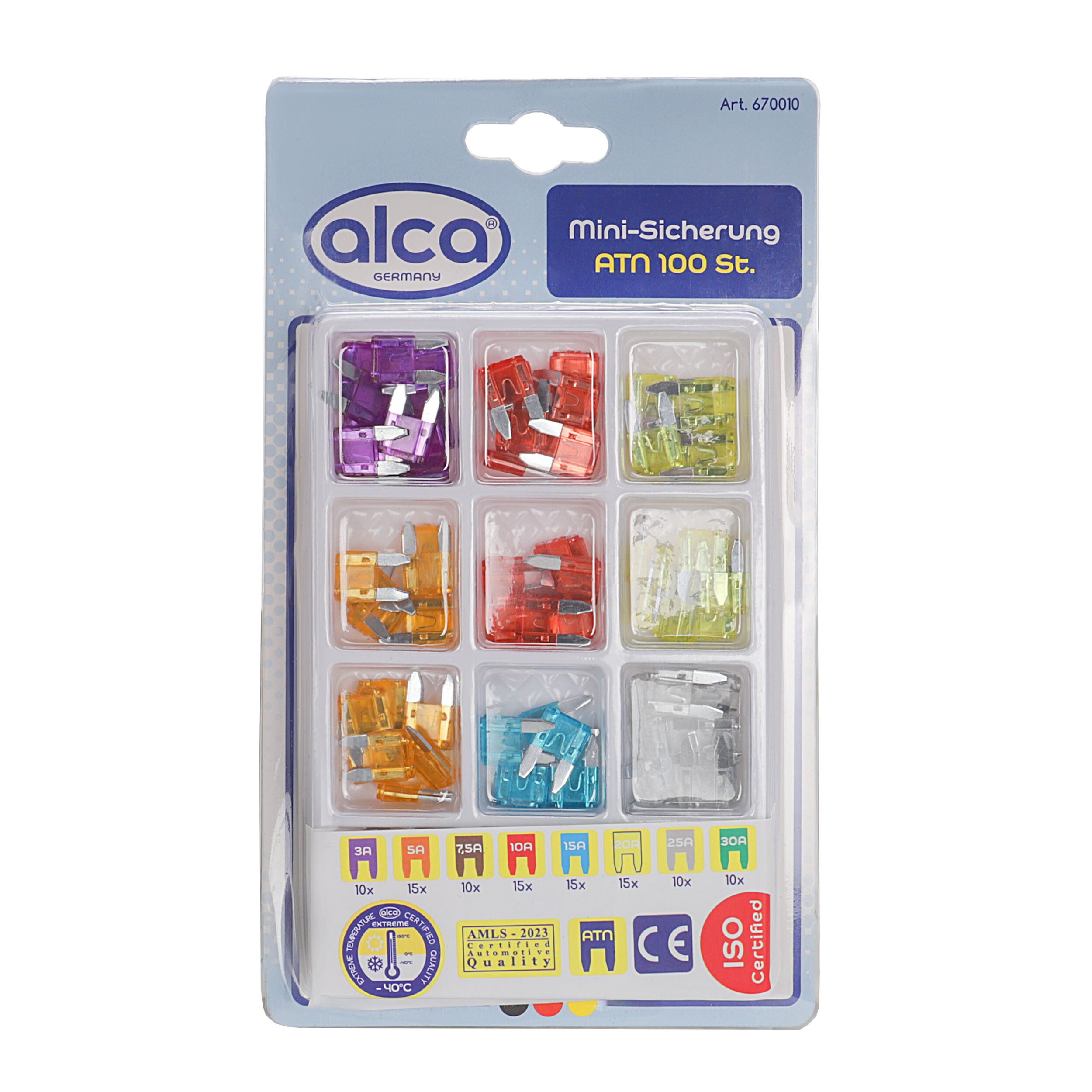 alca Sicherheitsrelais Mini-Sicherungen 3 A - 30 A; 100 St. Set Auto Flach Sicherungen, (Set, 100-St)