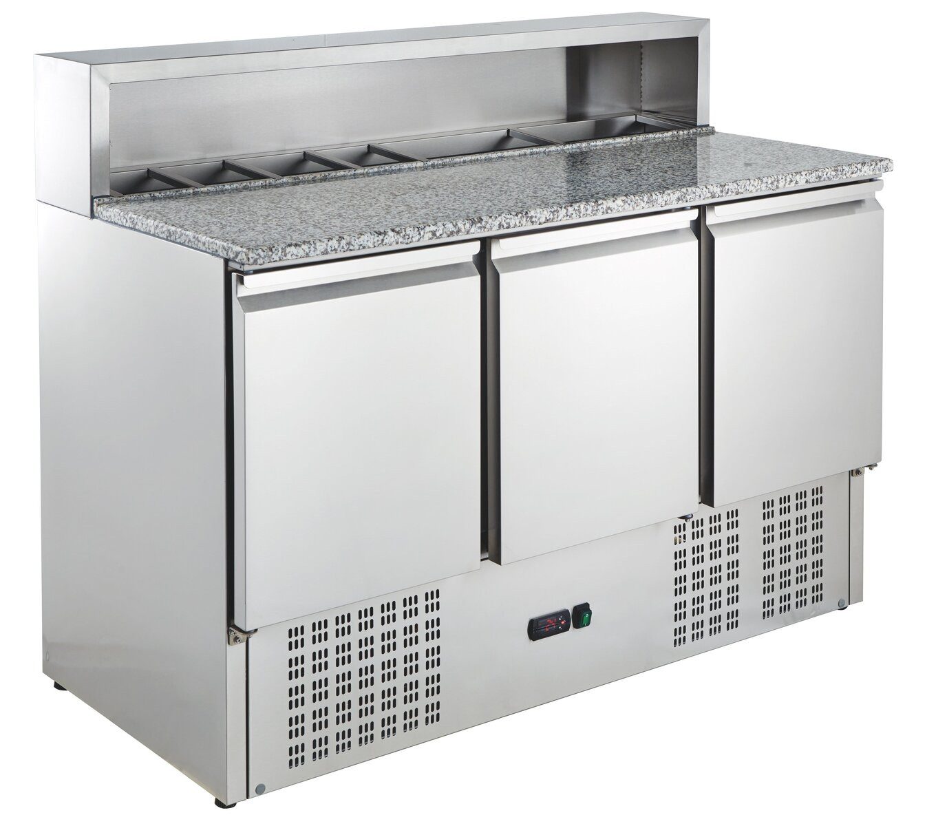 GastroHero Dönergrill Pizzatisch ECO 1365 mit Granitplatte Kühltisch 3 Türen 402L, 450 W