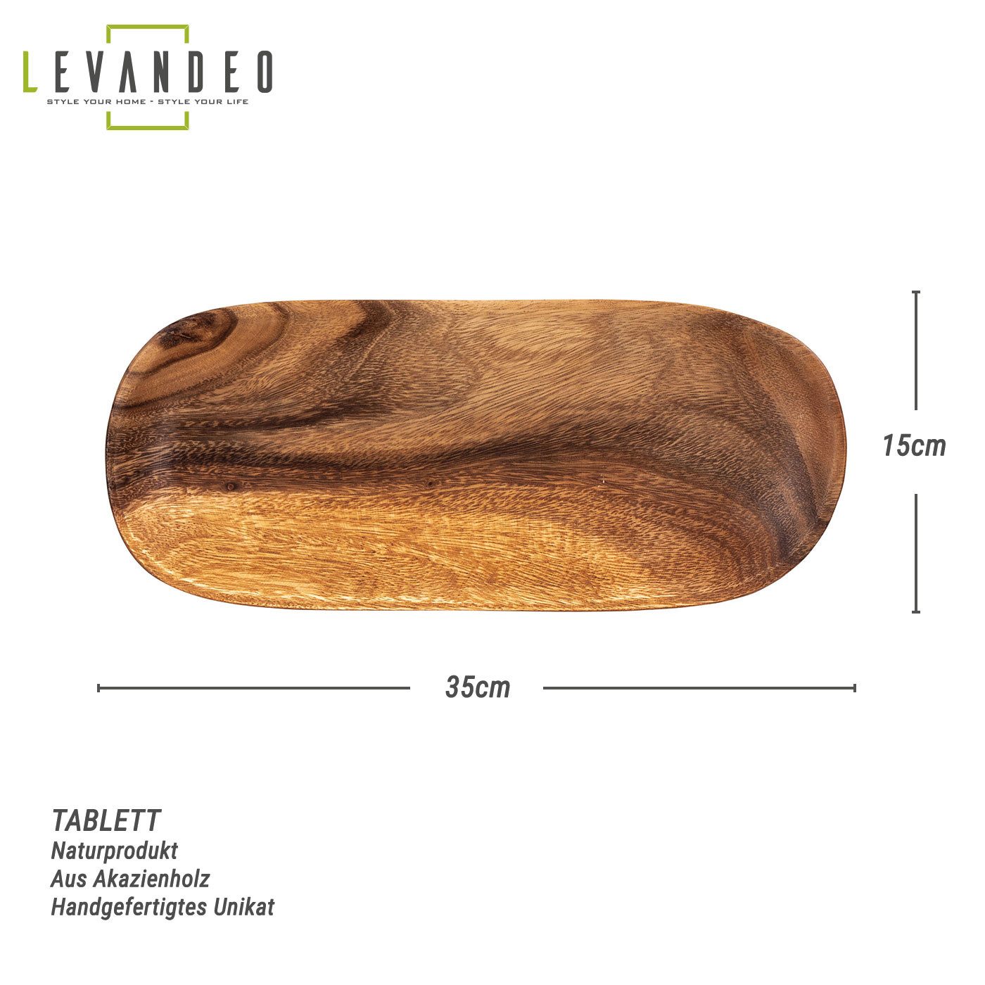 Levandeo® Dekotablett, Holztablett Akazie 35x15cm Rechteckig Schale Obstsch günstig online kaufen