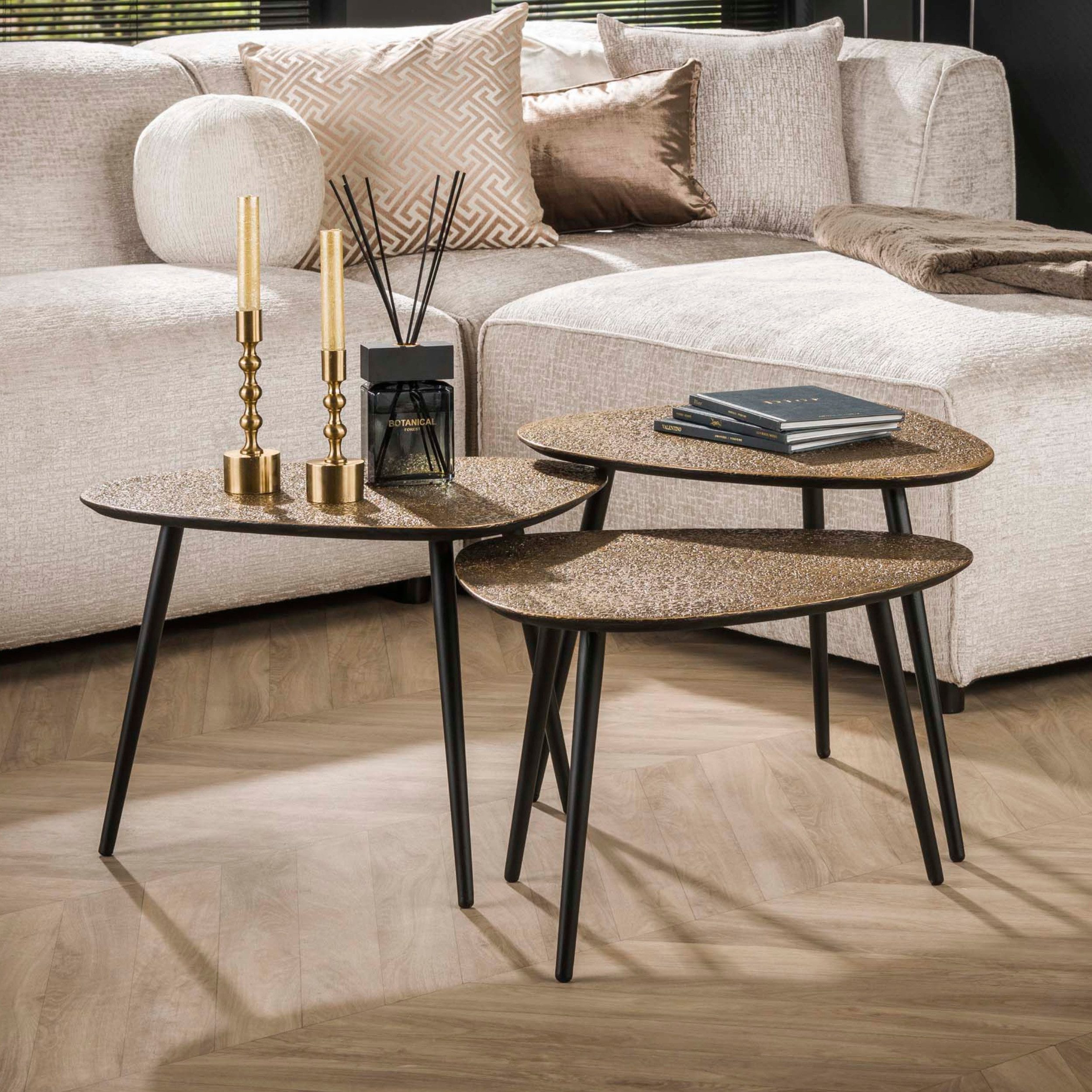 alesvelt Couchtisch ALESSIO BRONZO 3-teilige Satztische in Antik-Metallic (3er-Set), 58x48x43cm Metallic-Look Antik