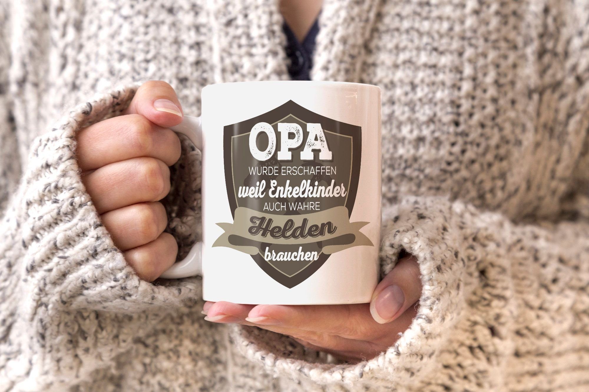 MoonWorks Tasse Kaffee-Tasse Opa wurde geschaffen weil Enkelkinder auch wahre Helden brauchen Spruch Geschenk-Tasse MoonWorks®, Keramik – Bild 4 von 5