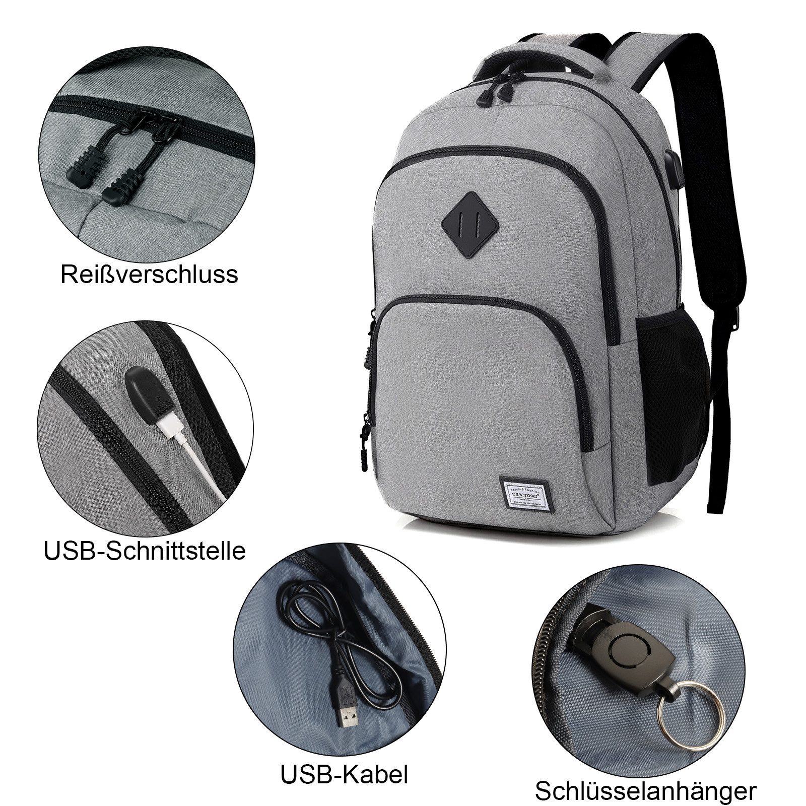 TAN.TOMI Rucksack Laptop Rucksack Herren Große Kapazität Casual Rucksack, für 15,6" Laptop mit USB Ladeanschluss für Reisen