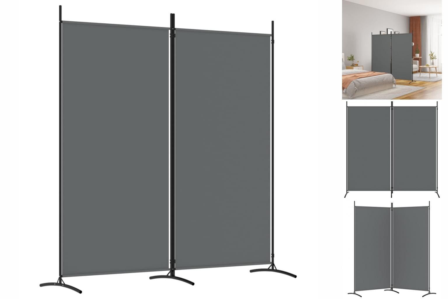 vidaXL Paravent 2-tlg Paravent Anthrazit 175x180 cm Stoff Spanische Wand Raumteiler