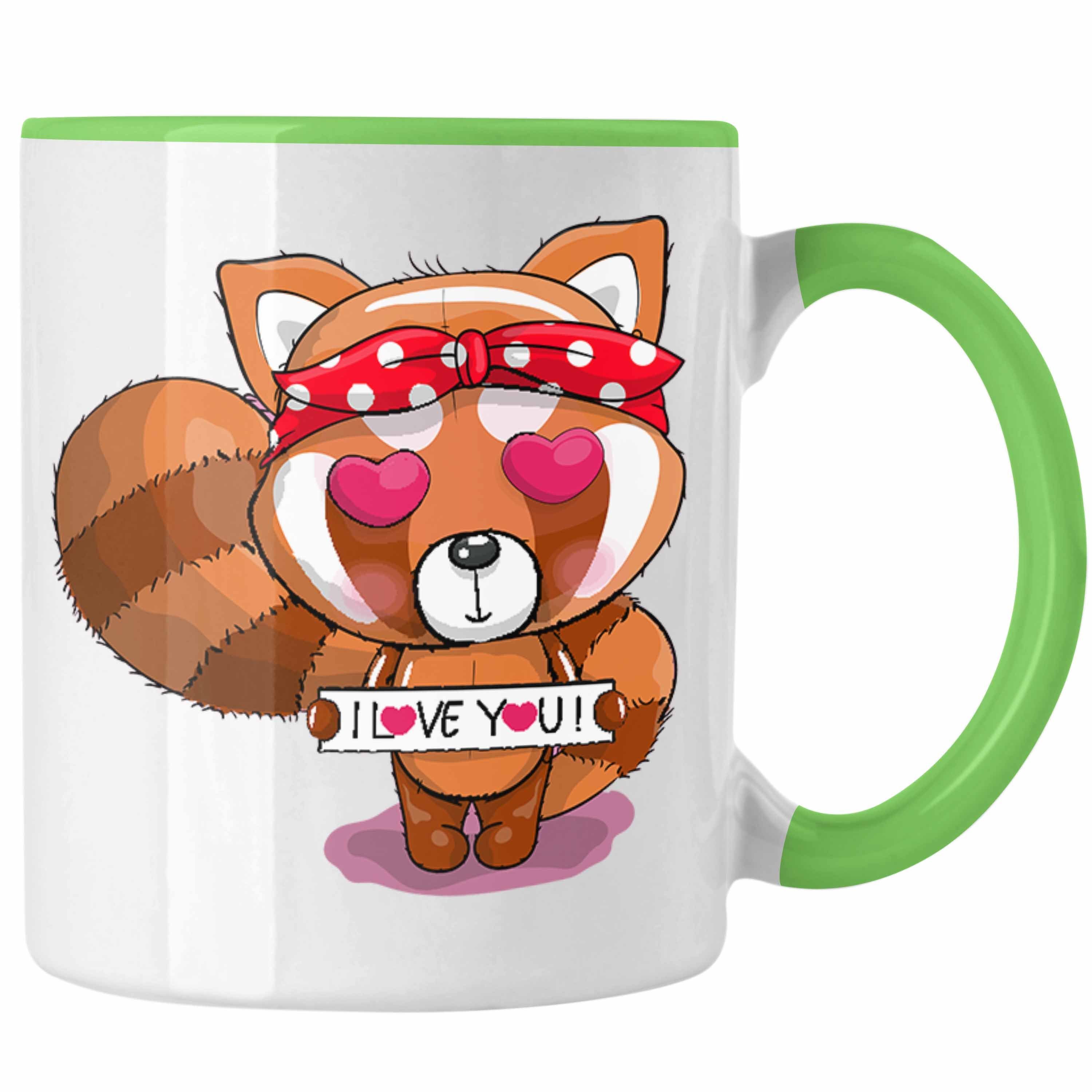 Trendation Tasse Trendation - Süßer Roter Panda Tasse Musik Kinder Geschenkidee für Jungs Mädchen Lustige Grafik I Love You Grün