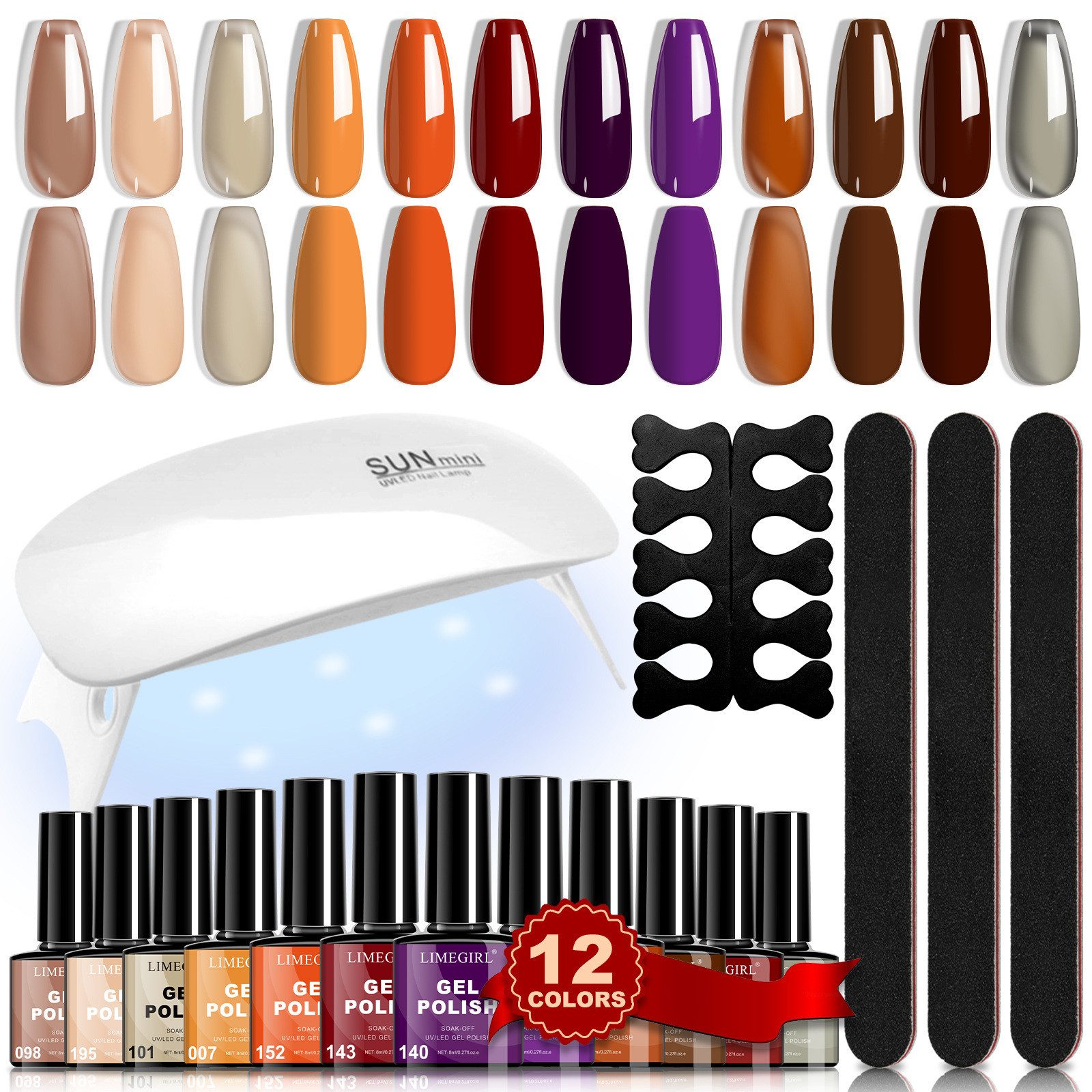 KINSI Nagelversiegelungsgerät Gel Nagel Set mit UV‑LED Lampe, 12 Farben Gelpolis