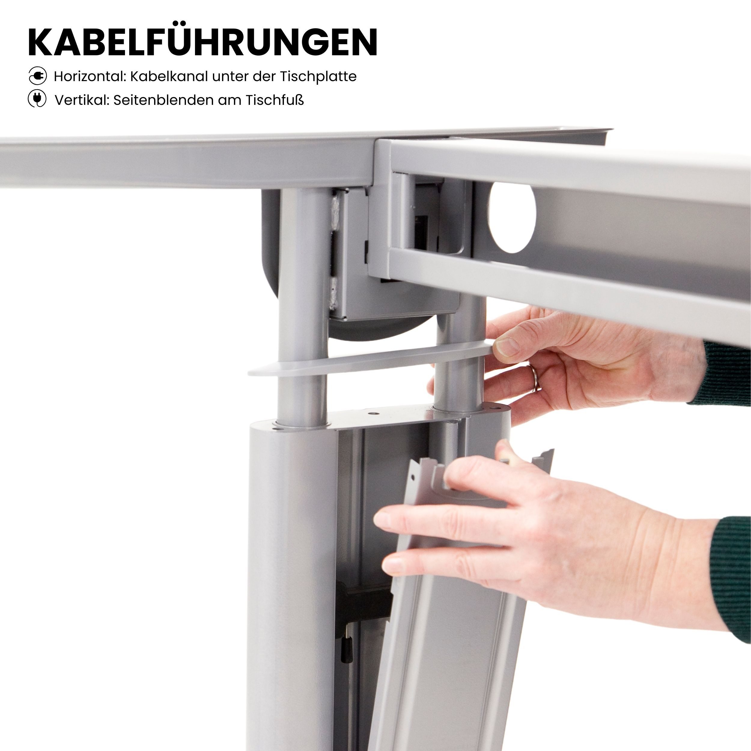 bümö Schreibtisch Serie-U höhenverstellbar, Rechteck: 180 x 80 cm - Dekor: Eiche - Gestell: Silbergrau