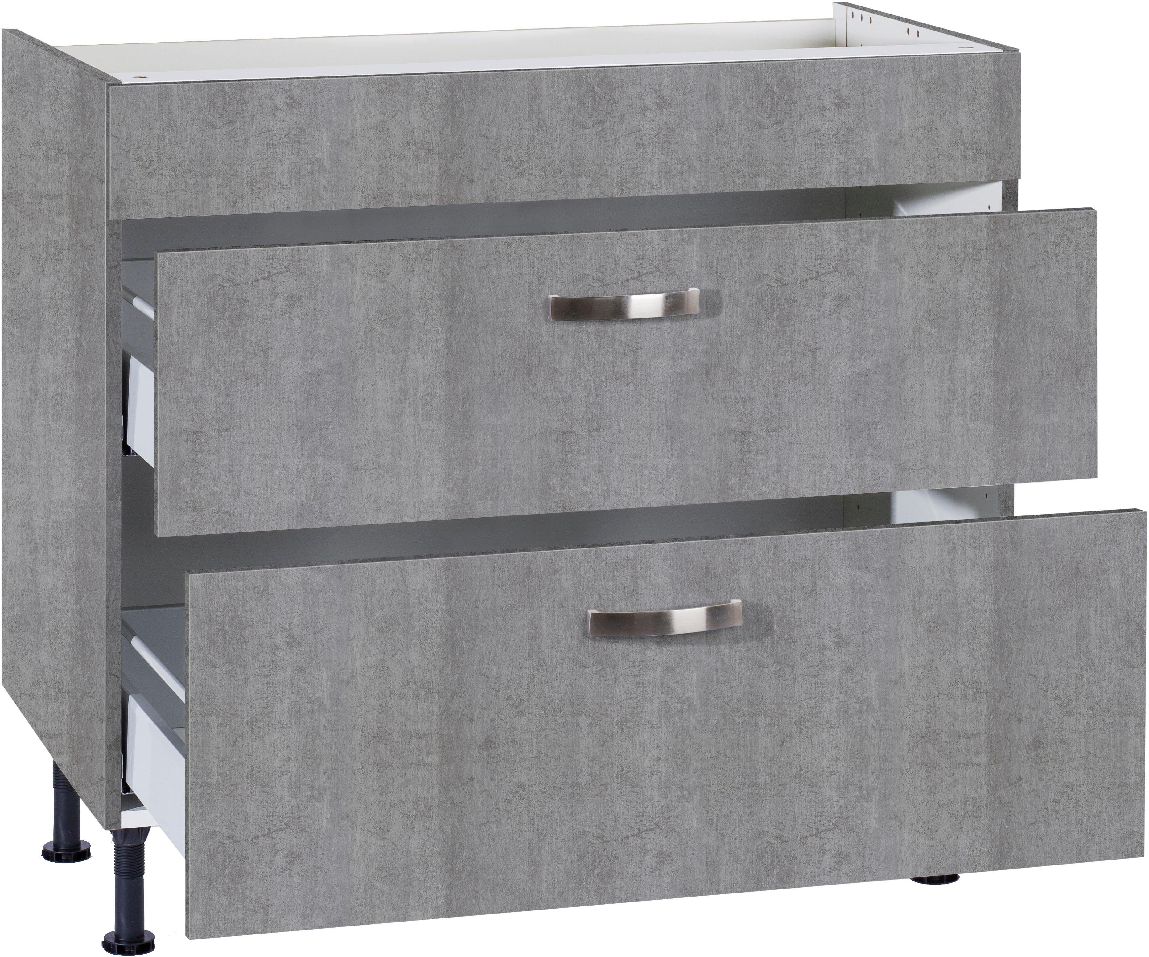 Vollauszügen Cara Kochfeldumbauschrank Breite Soft-Close-Funktion OPTIFIT 90 beton cm, mit | und beton/beton