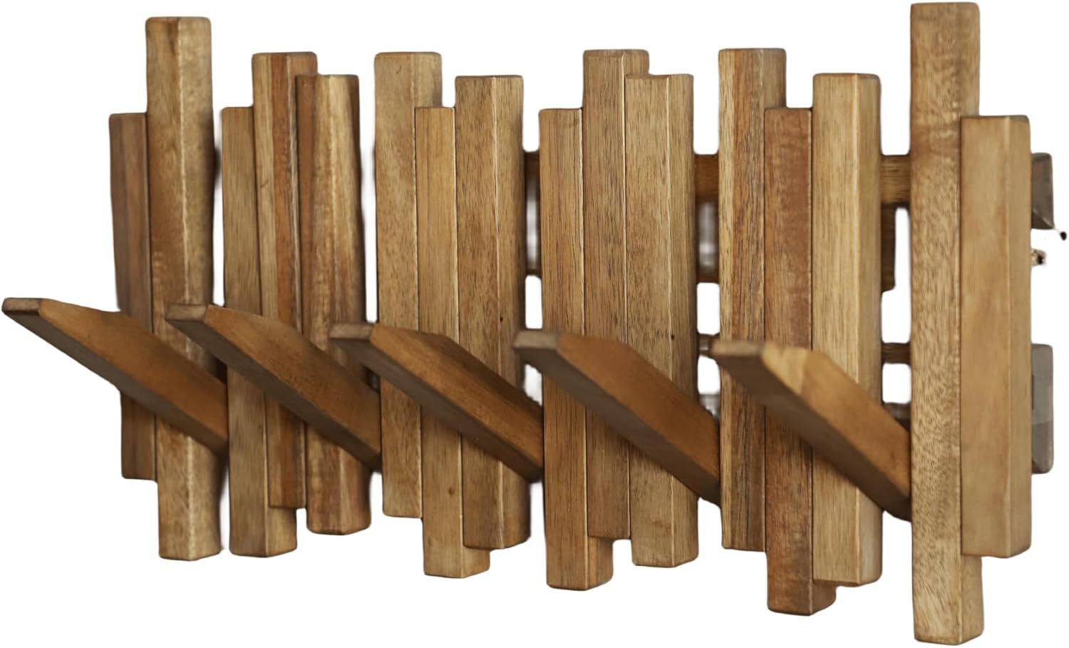 Garderobenleiste Garderobenleiste aus Holz mit 8 klappbaren Haken Wandgarderobe
