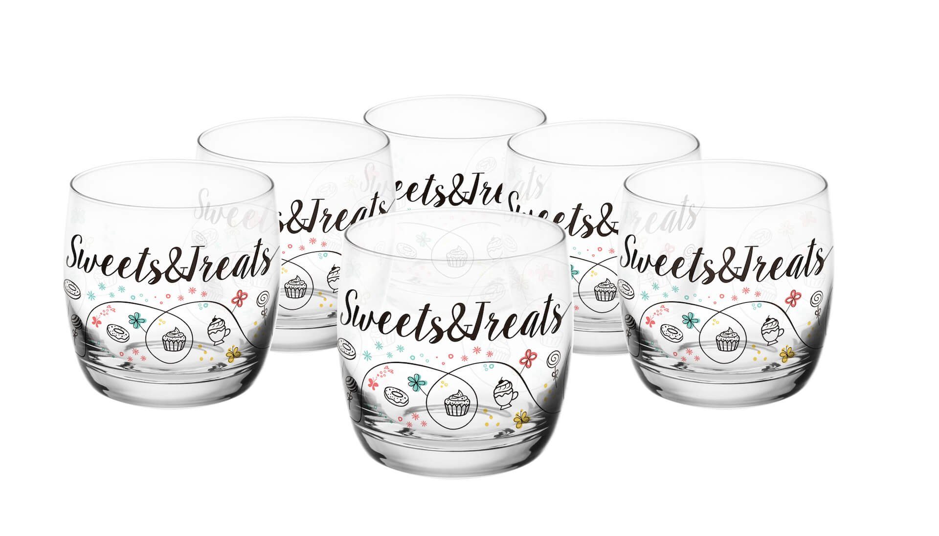Glas 6 Trinkgläser 260ml mit Cookies-Motiv Wassergläser Saftgläser